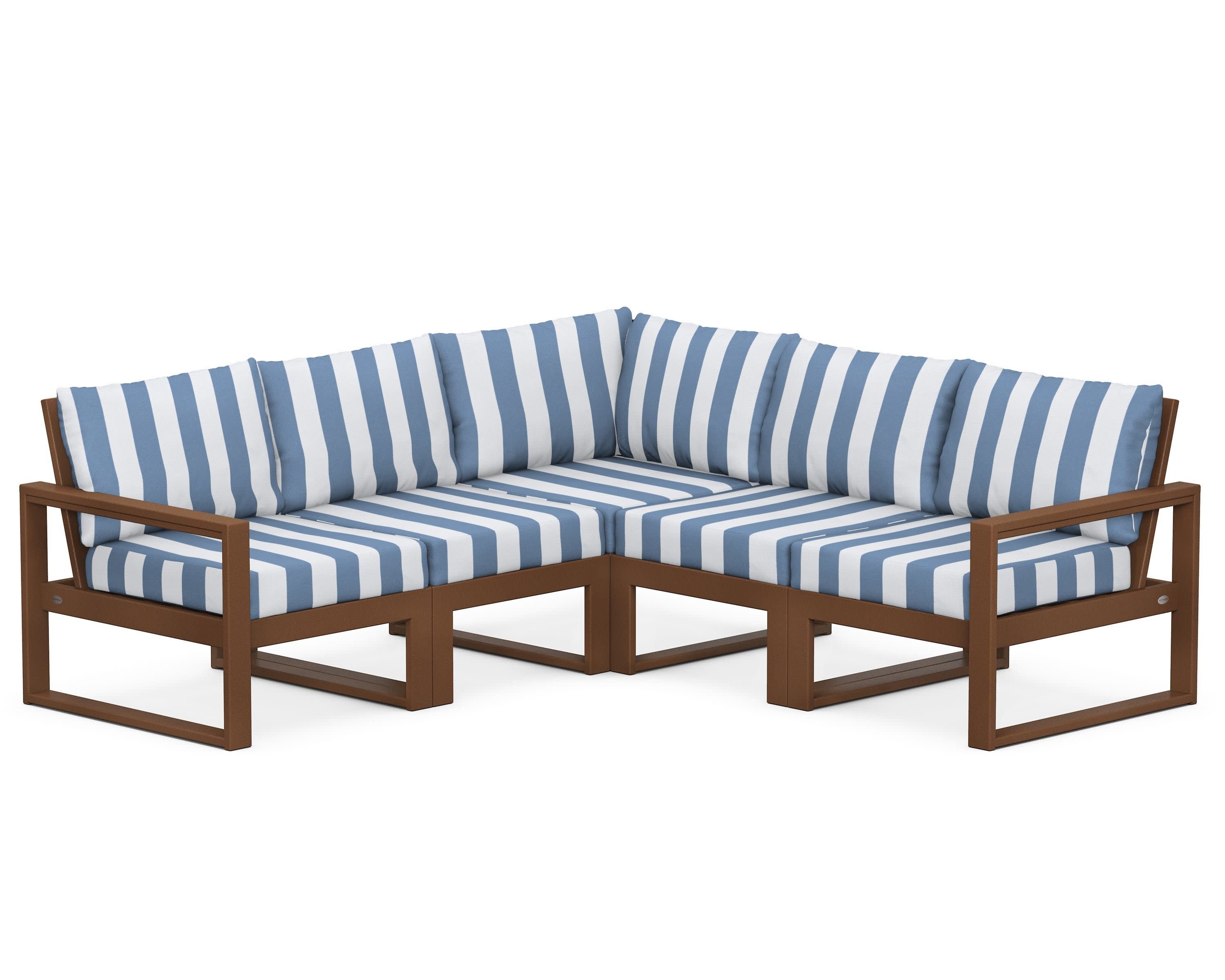 EDGE 5-Piece Modular Deep Seating Set in Teak / Cabana Stripe Sky Blue