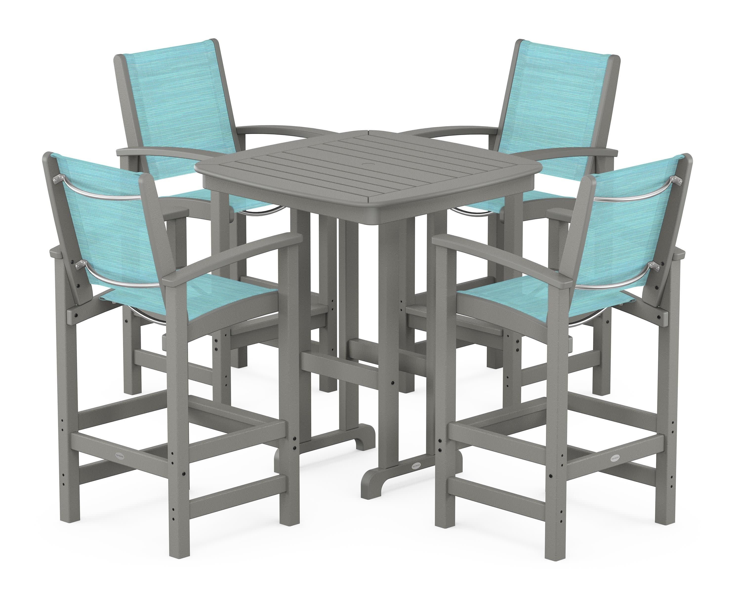 Coastal 5-Piece Bar Set in Slate Grey / Dupioni Aquamarine Sling