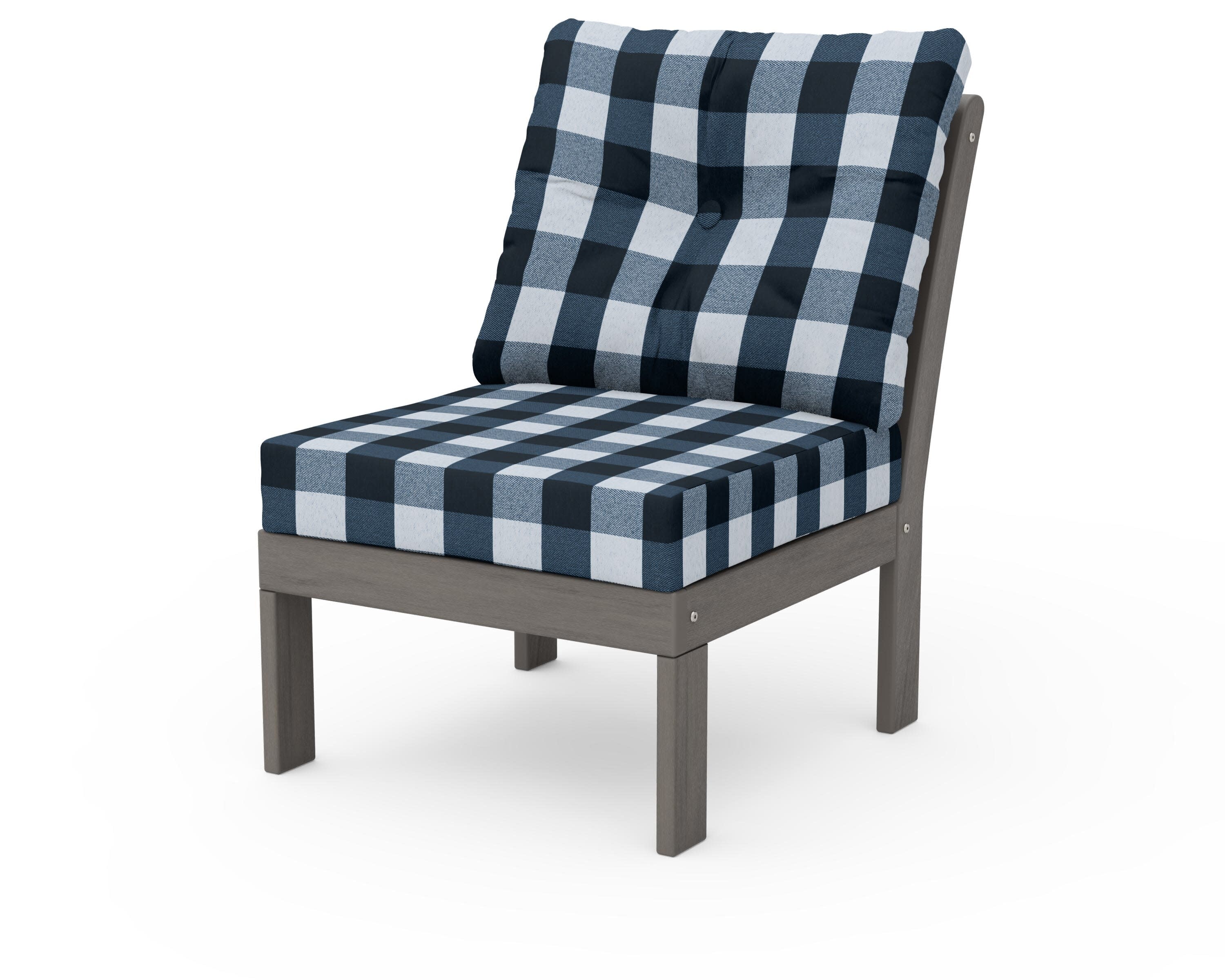 Vineyard Modular Armless Chair in Driftwood / Buffalo Plaid Marine Indigo