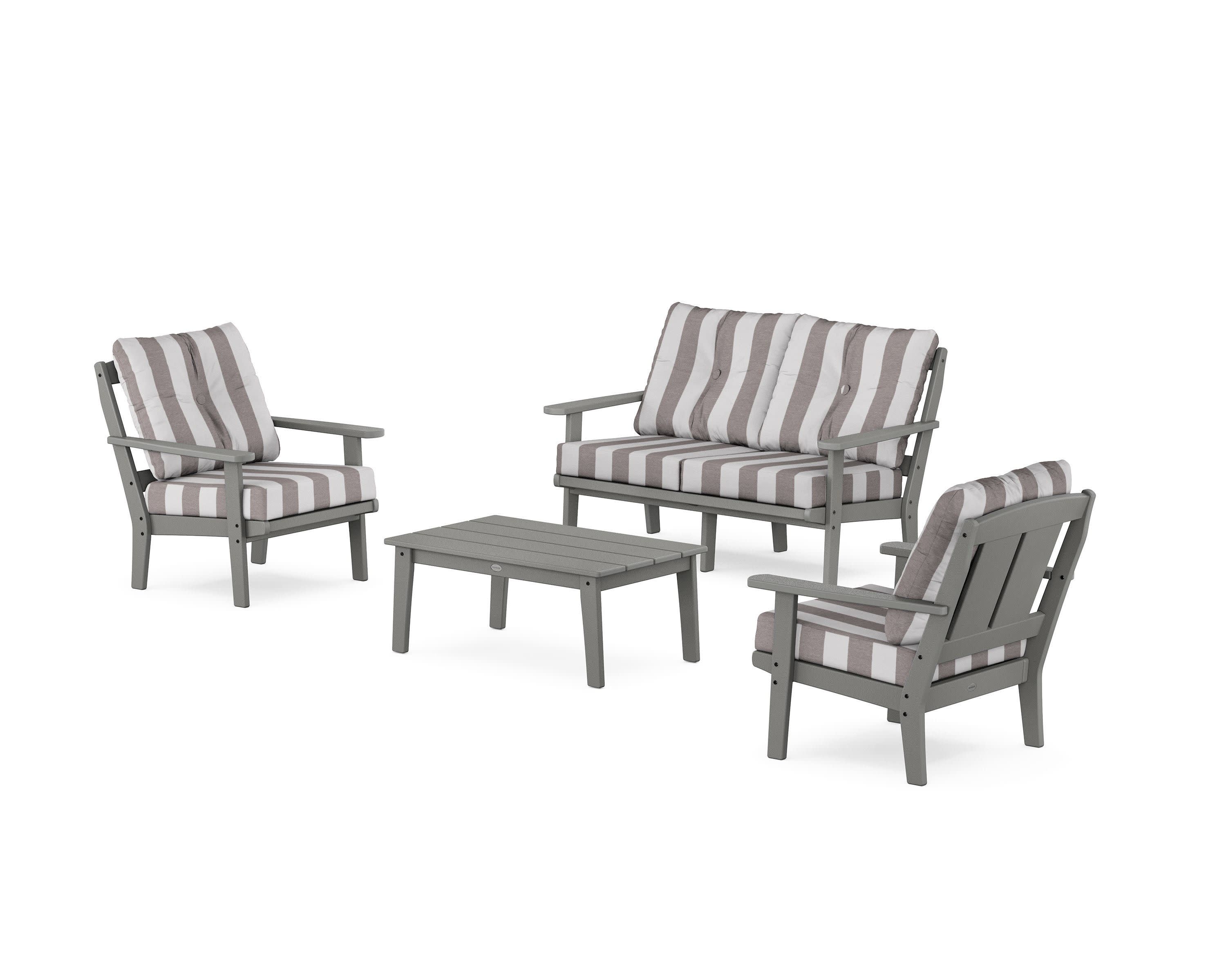 Mission 4-Piece Deep Seating Set with Loveseat in Slate Grey / Cabana Stripe Grey Mist