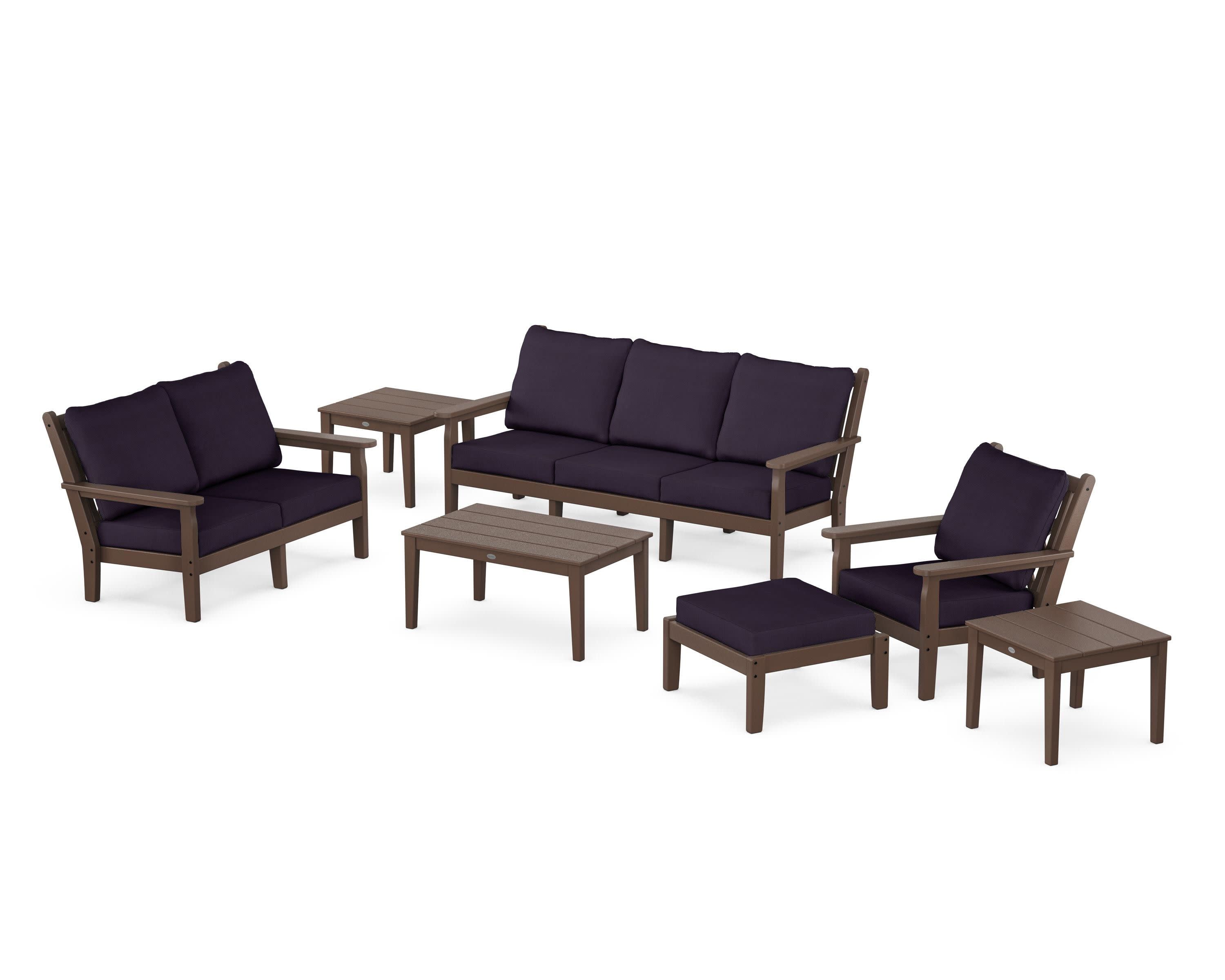 Chippendale 7-Piece Deep Seating Set in Mahogany / Navy Linen