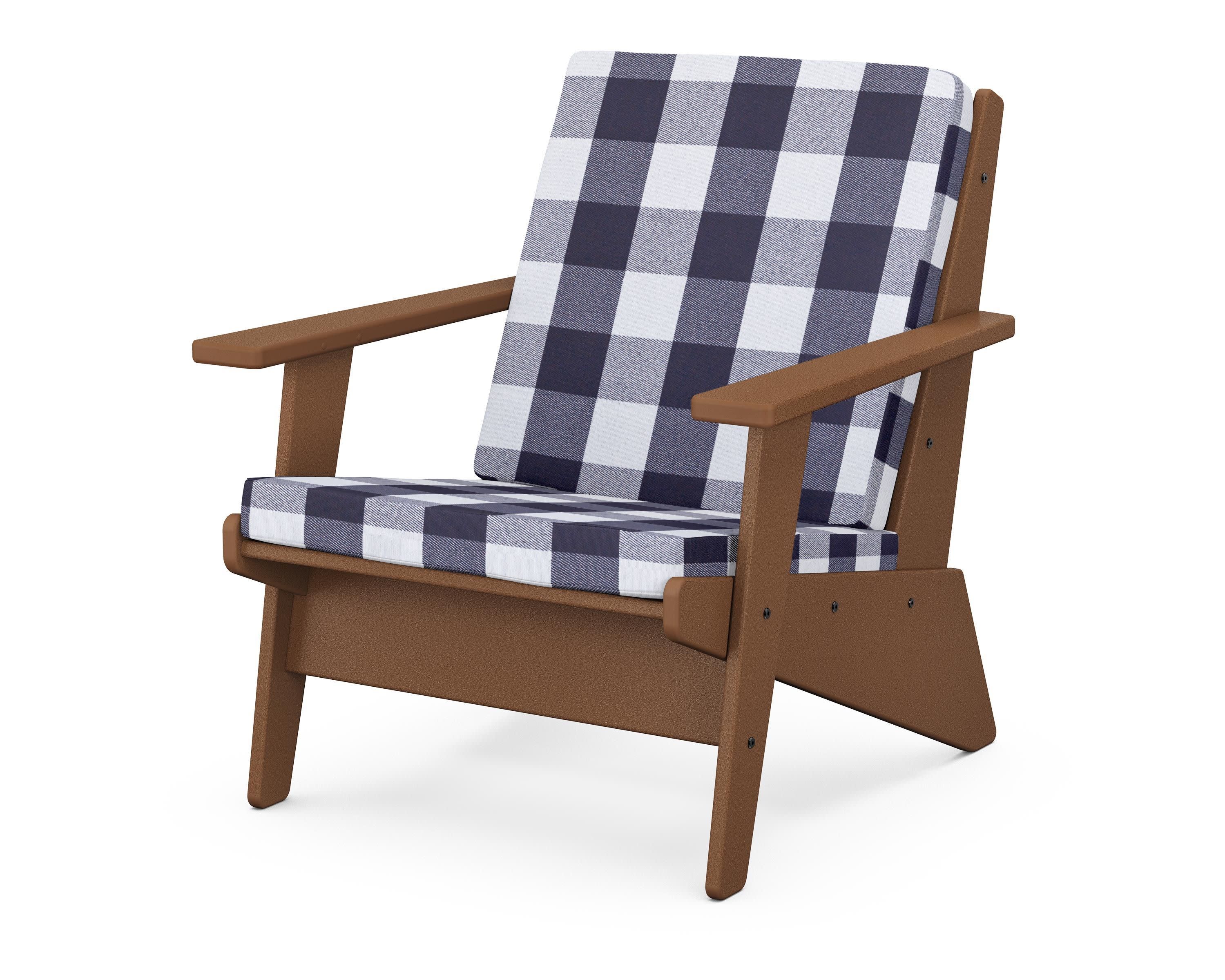 Riviera Modern Lounge Chair in Teak / Buffalo Plaid Navy