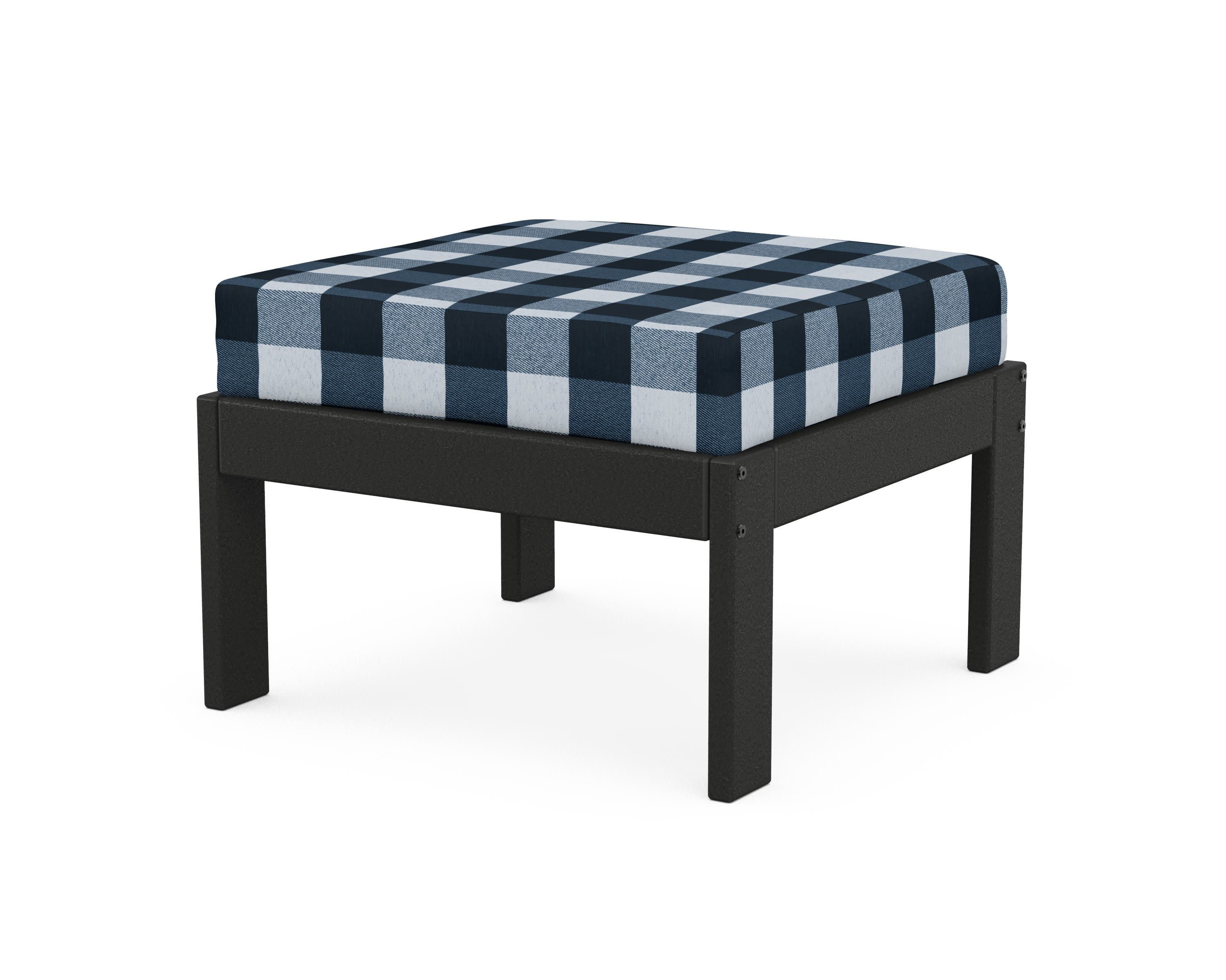 Vineyard Modular Ottoman in Black / Buffalo Plaid Marine Indigo