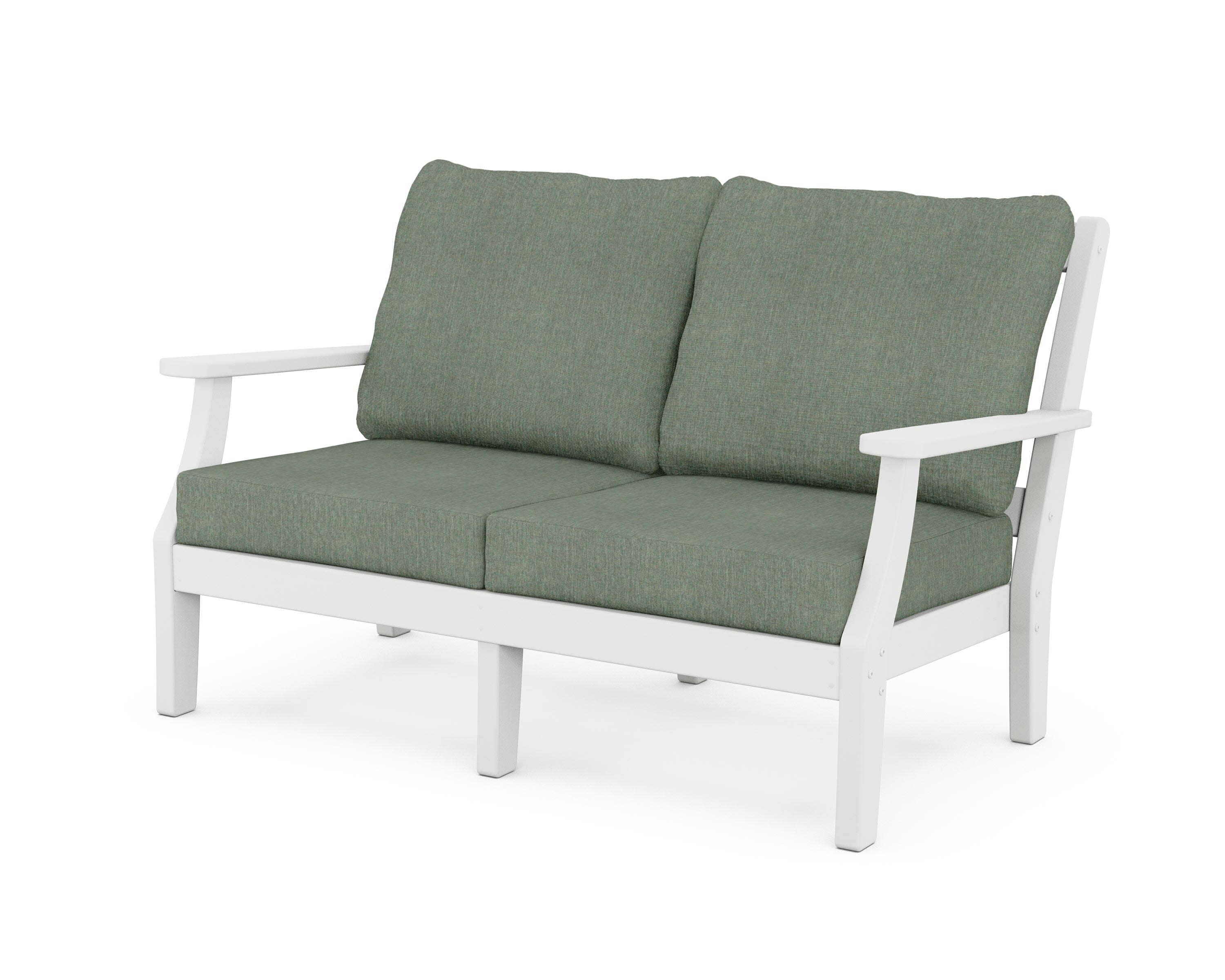 Chinoiserie Deep Seating Loveseat in White / Cast Sage