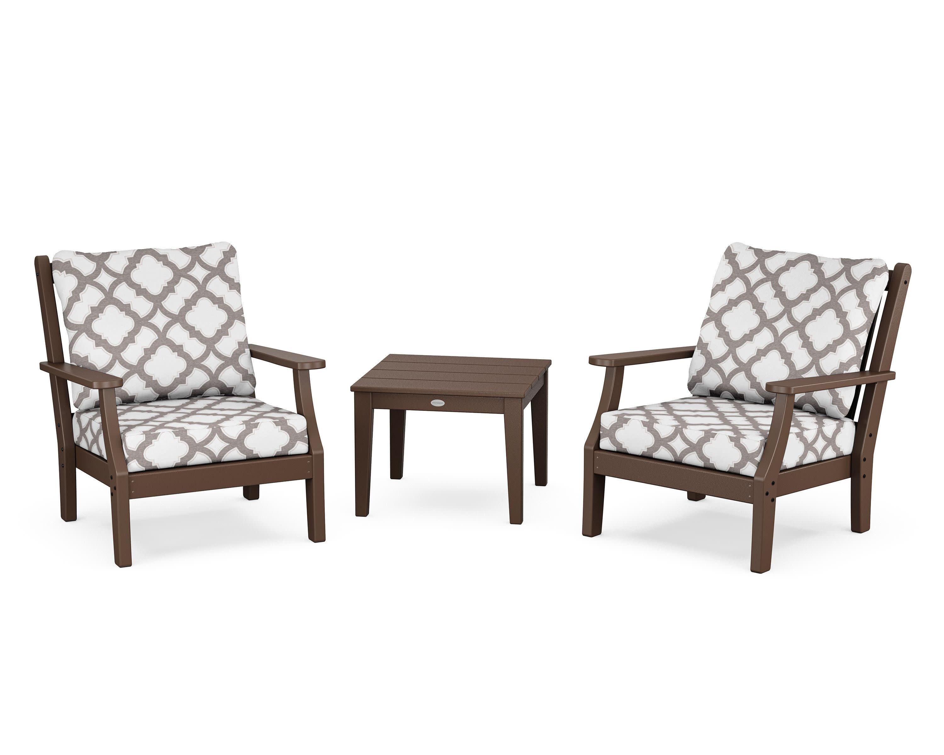 Wovendale 3-Piece Deep Seating Set in Mahogany / Trellis Grey Mist