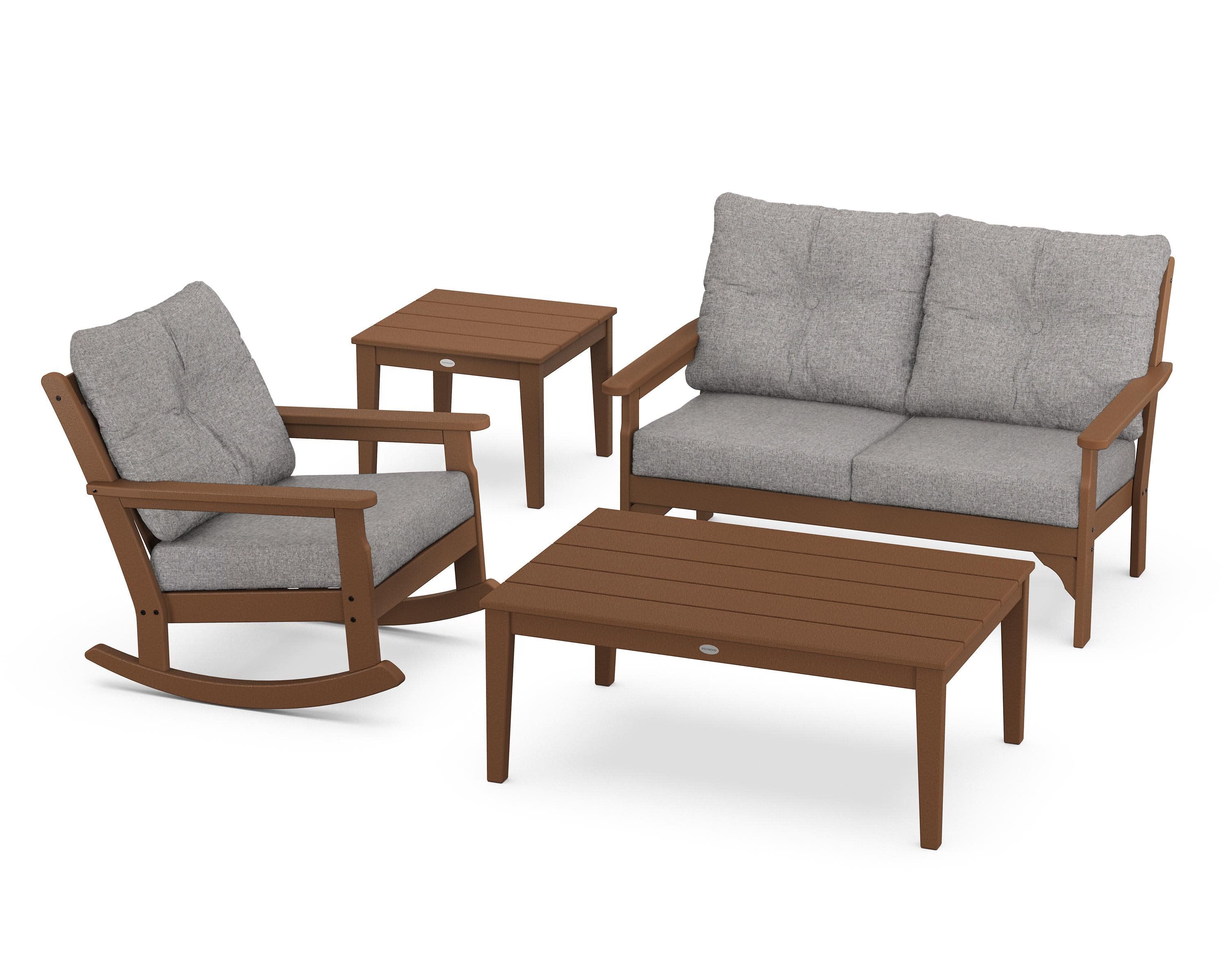 Vineyard 4-Piece Deep Seating Rocker Set in Teak / Grey Mist