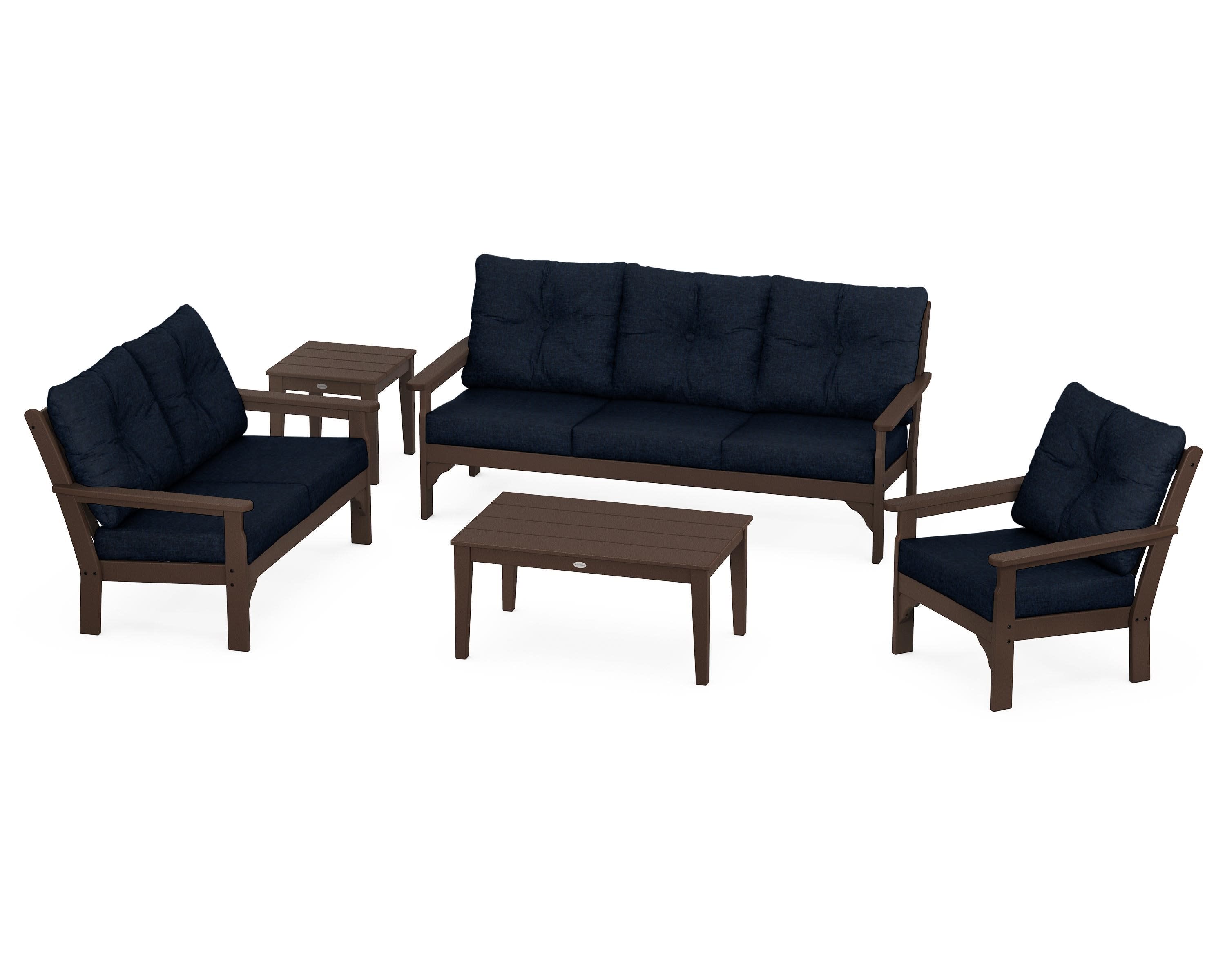 Vineyard 5 Piece Deep Seating Set in Mahogany / Marine Indigo