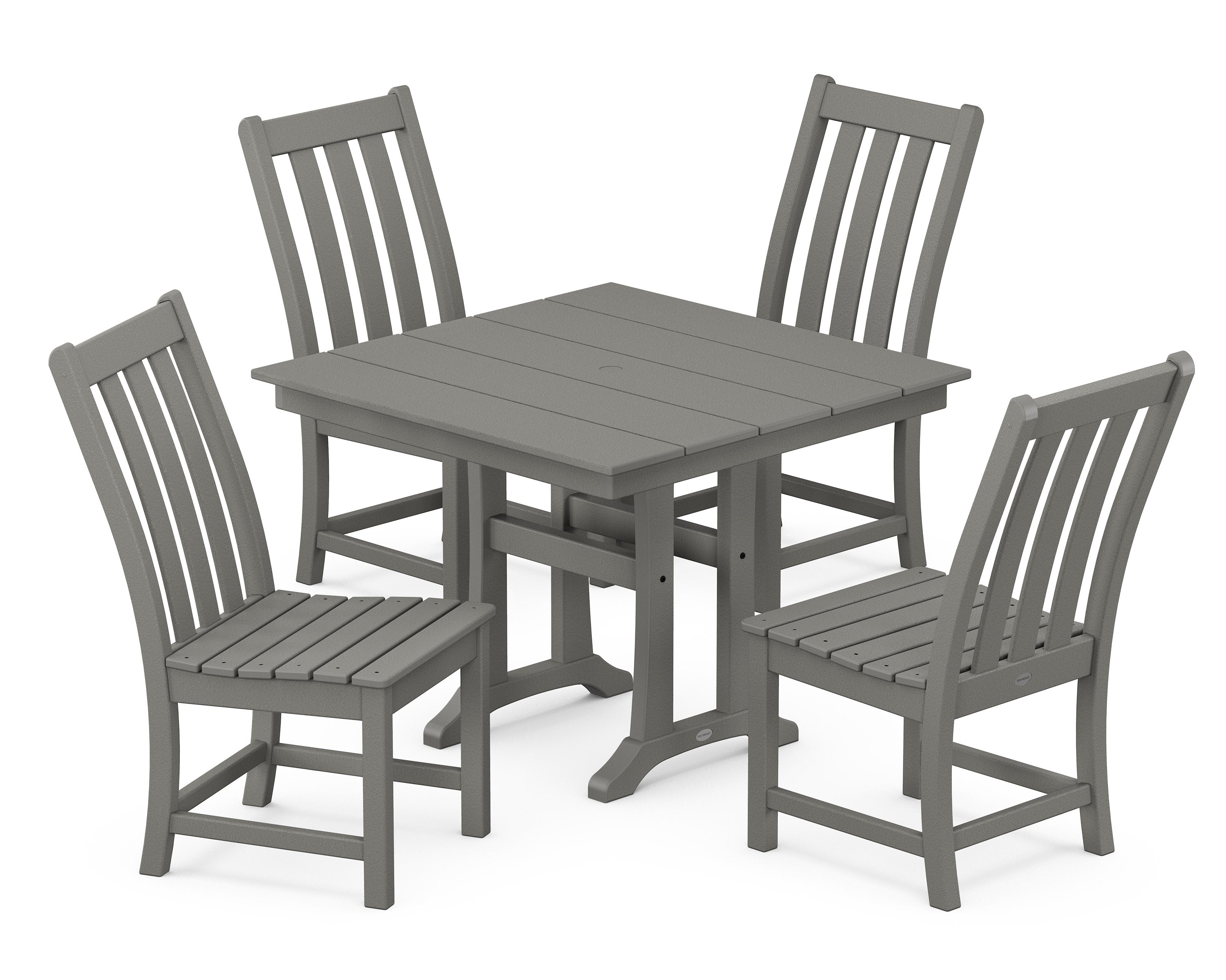 Vineyard 5-Piece Farmhouse Trestle Side Chair Dining Set in Slate Grey