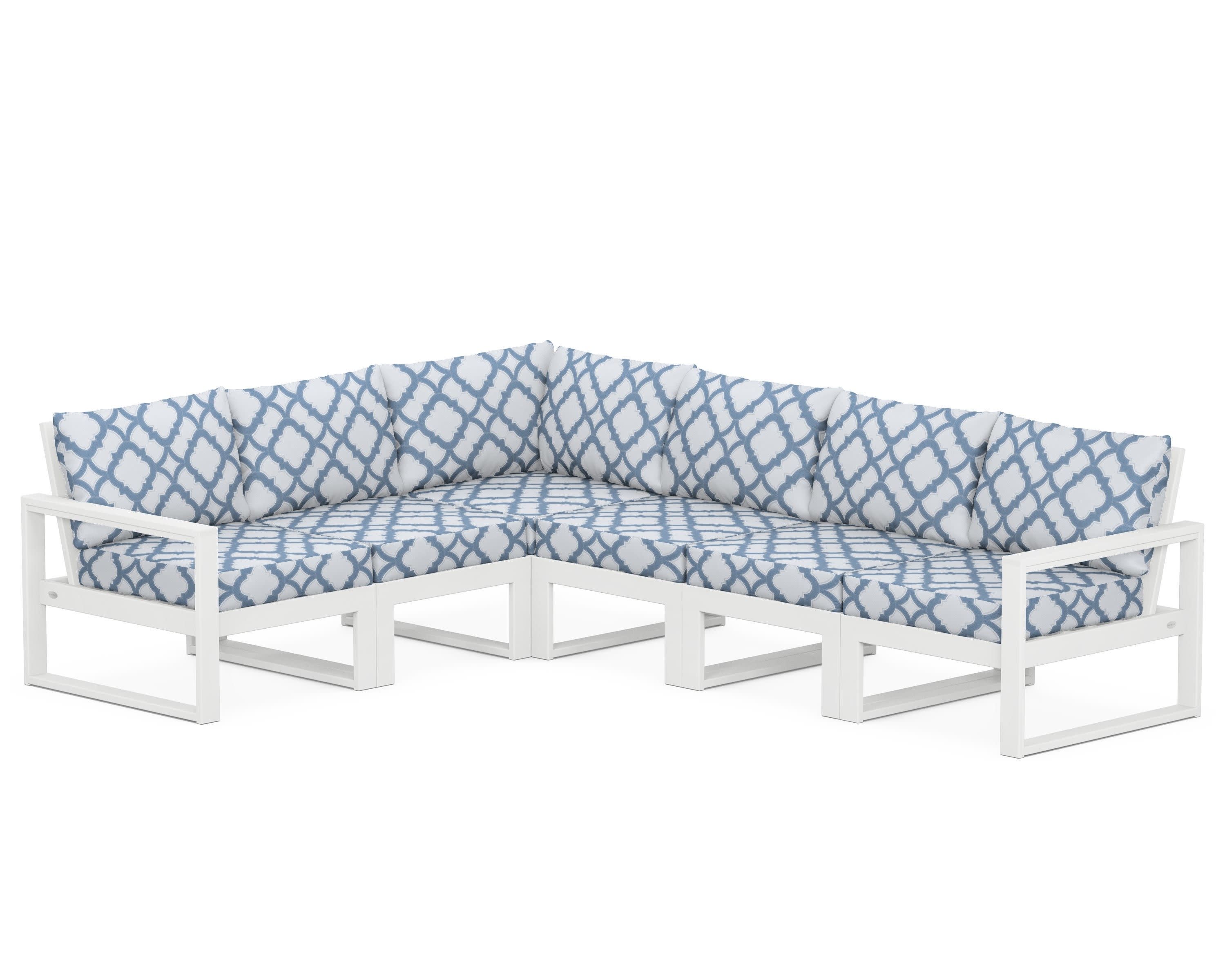 EDGE 6-Piece Modular Deep Seating Set in White / Trellis Sky Blue