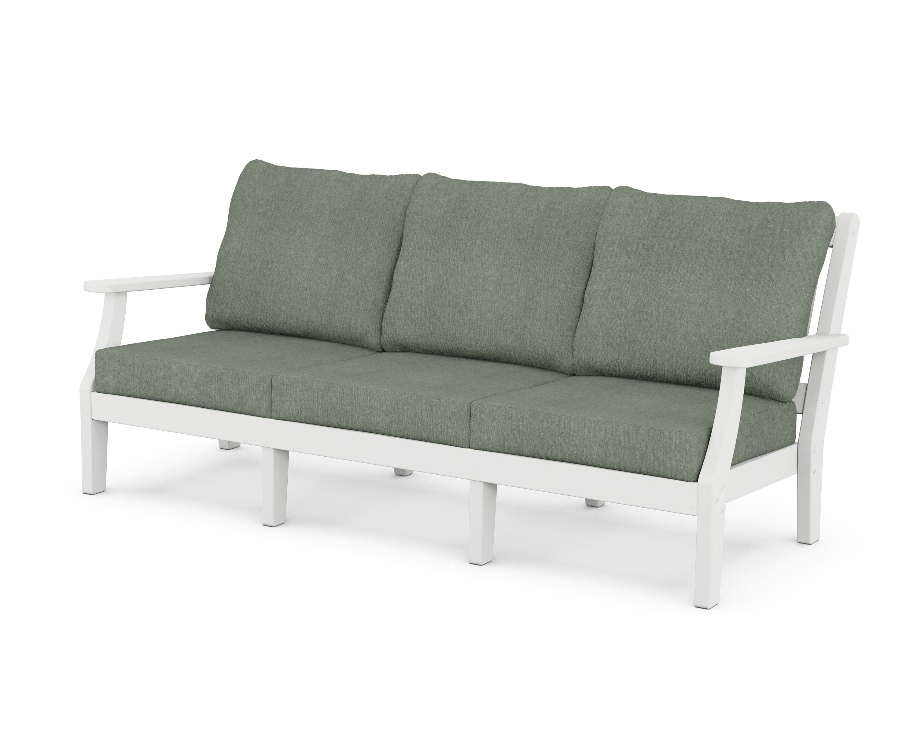 Chinoiserie Deep Seating Sofa in White / Cast Sage