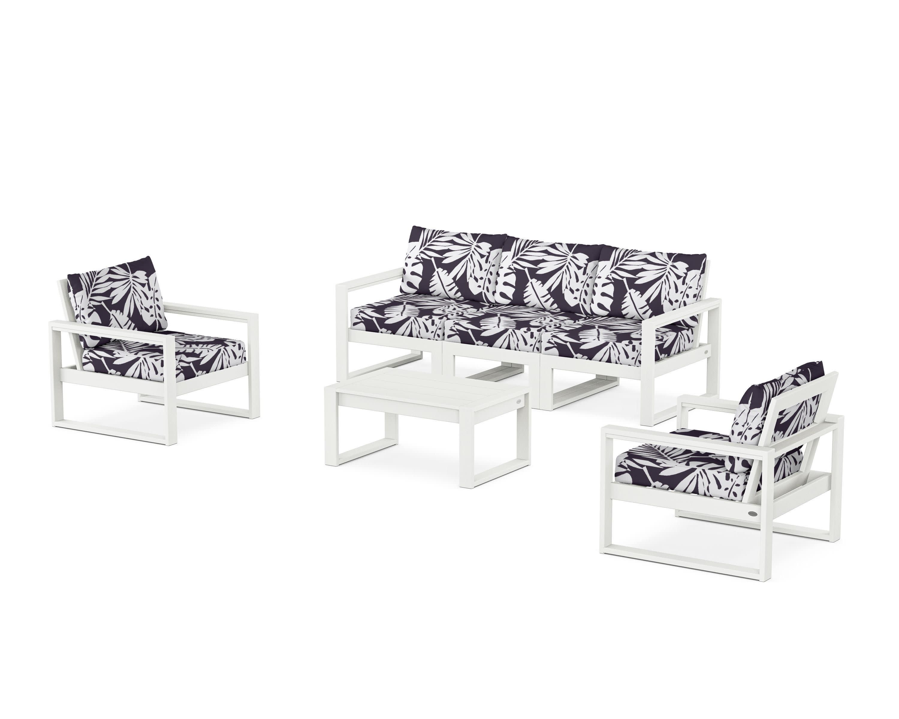 EDGE Sectional 4-Piece Deep Seating Set with Sofa in Vintage White / Leaf Navy