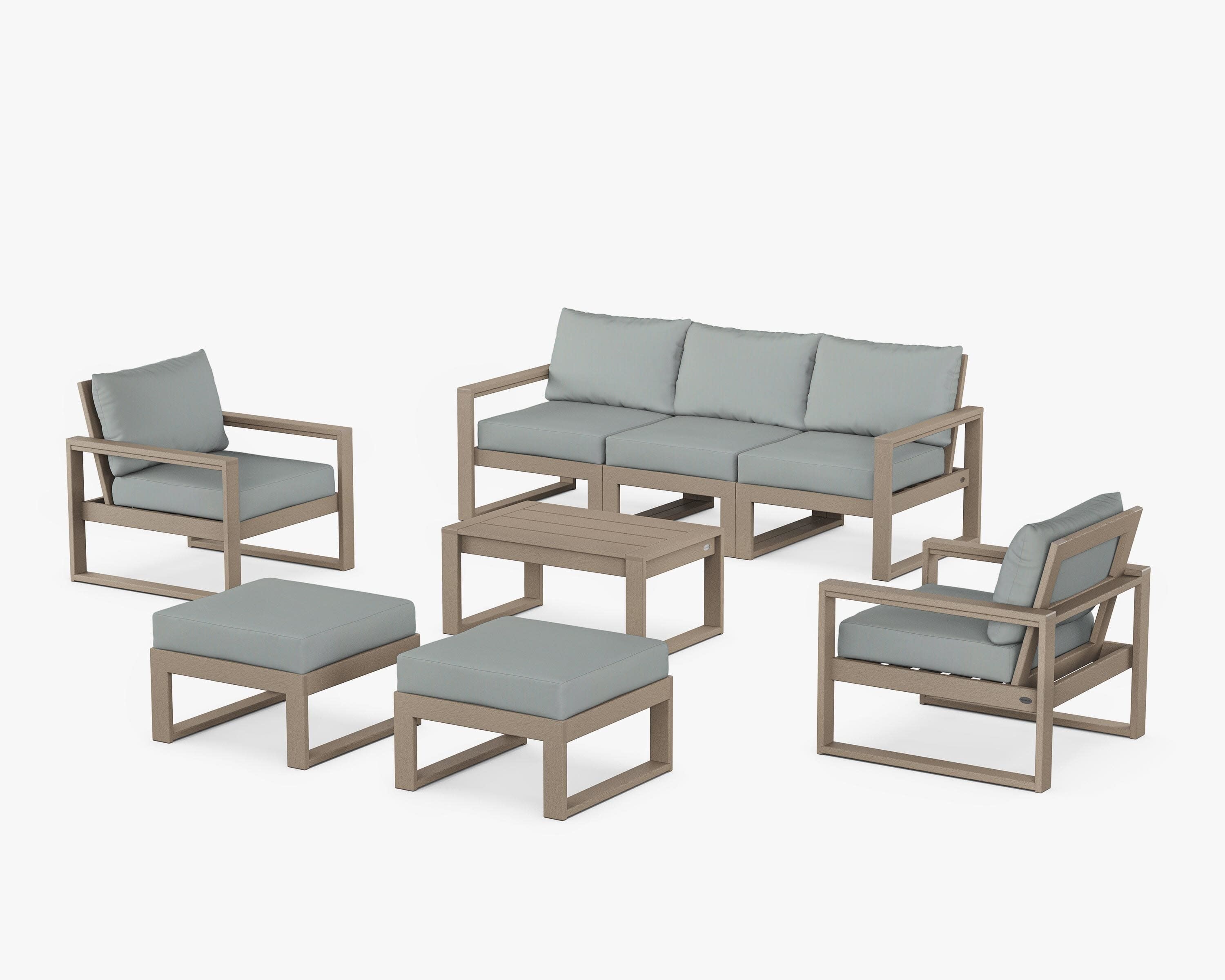 EDGE Sectional 8-Piece Lounge Sofa Set in Vintage Sahara / Spa