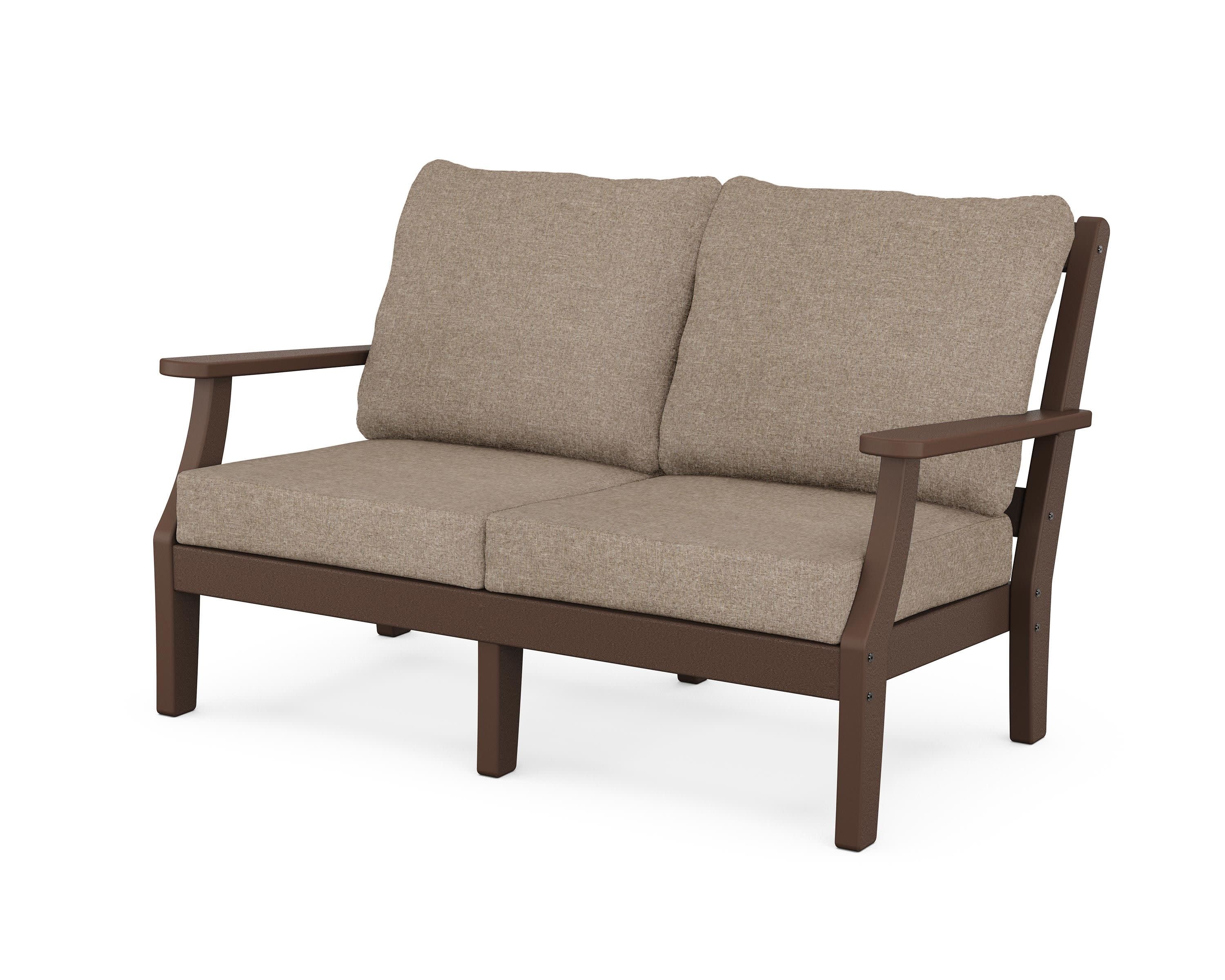 Chinoiserie Deep Seating Loveseat in Mahogany / Spiced Burlap