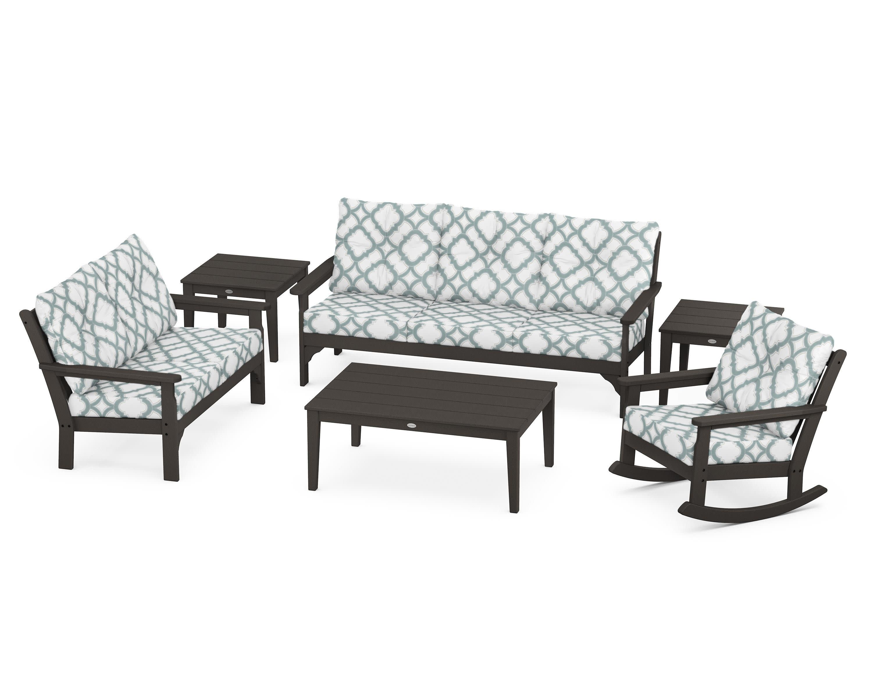 Vineyard 6-Piece Deep Seating Set in Vintage Coffee / Trellis Glacier Spa