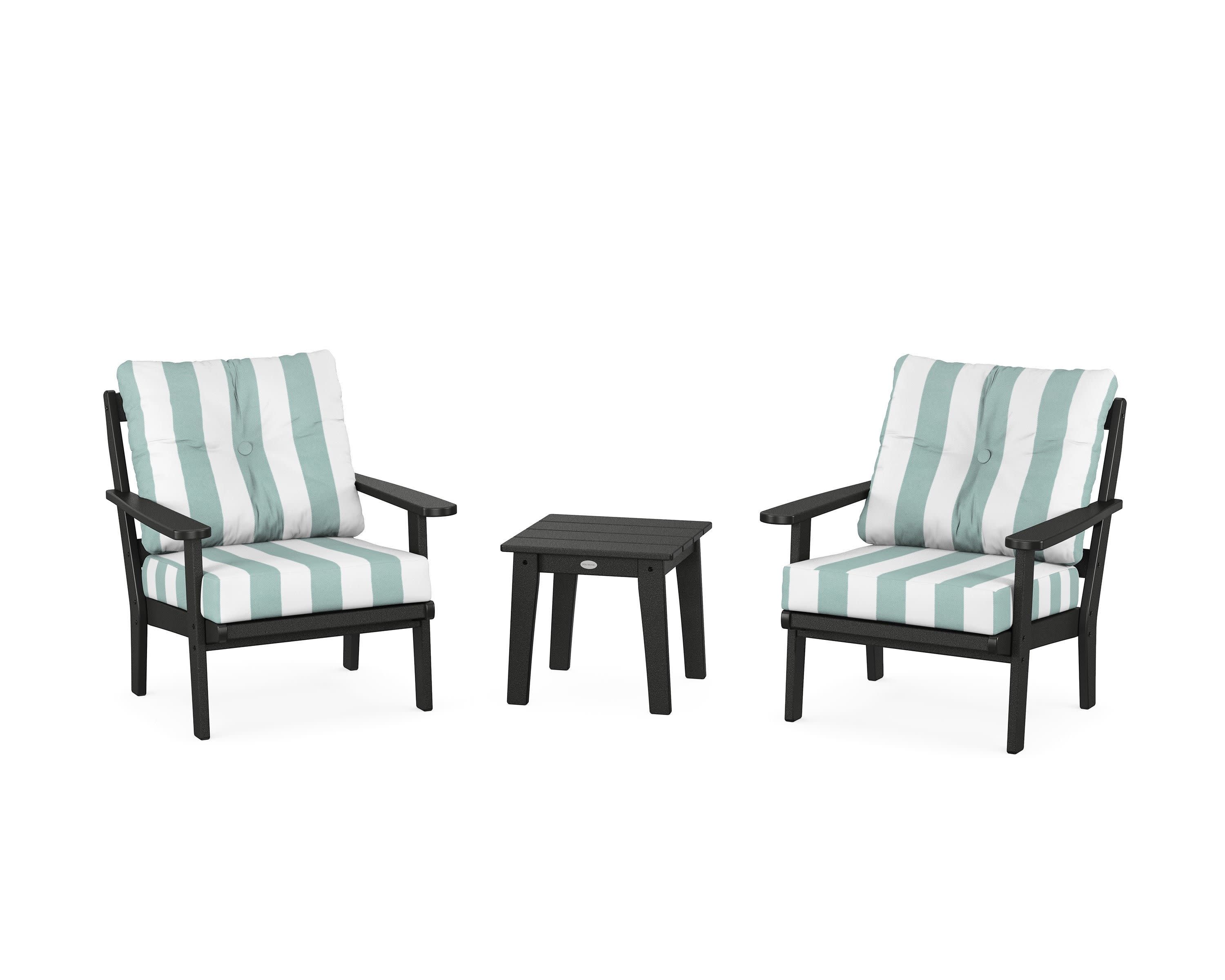 Mission 3-Piece Deep Seating Set in Black / Cabana Stripe Glacier Spa