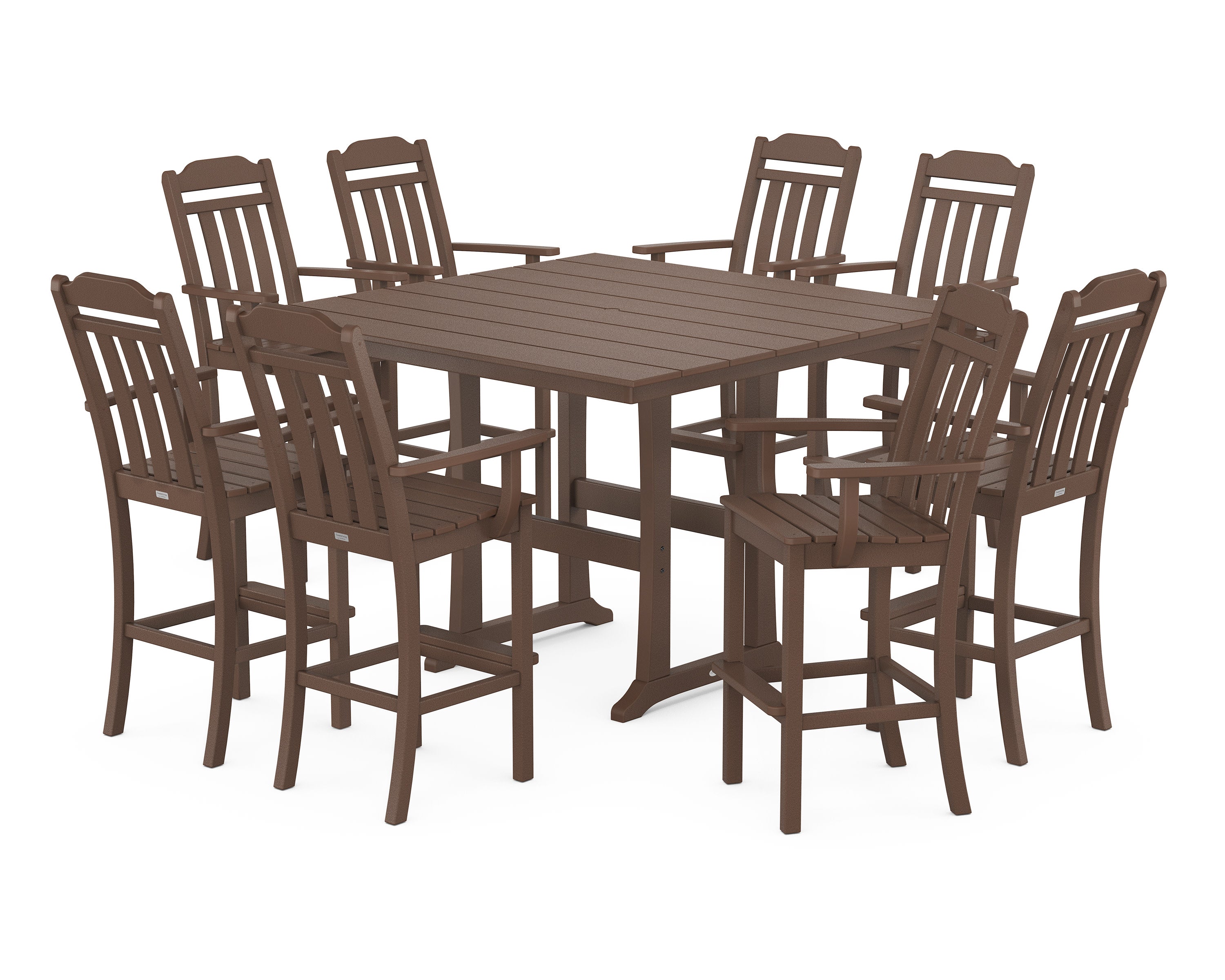 Cottage 9-Piece Farmhouse Bar Set with Trestle Legs in Mahogany