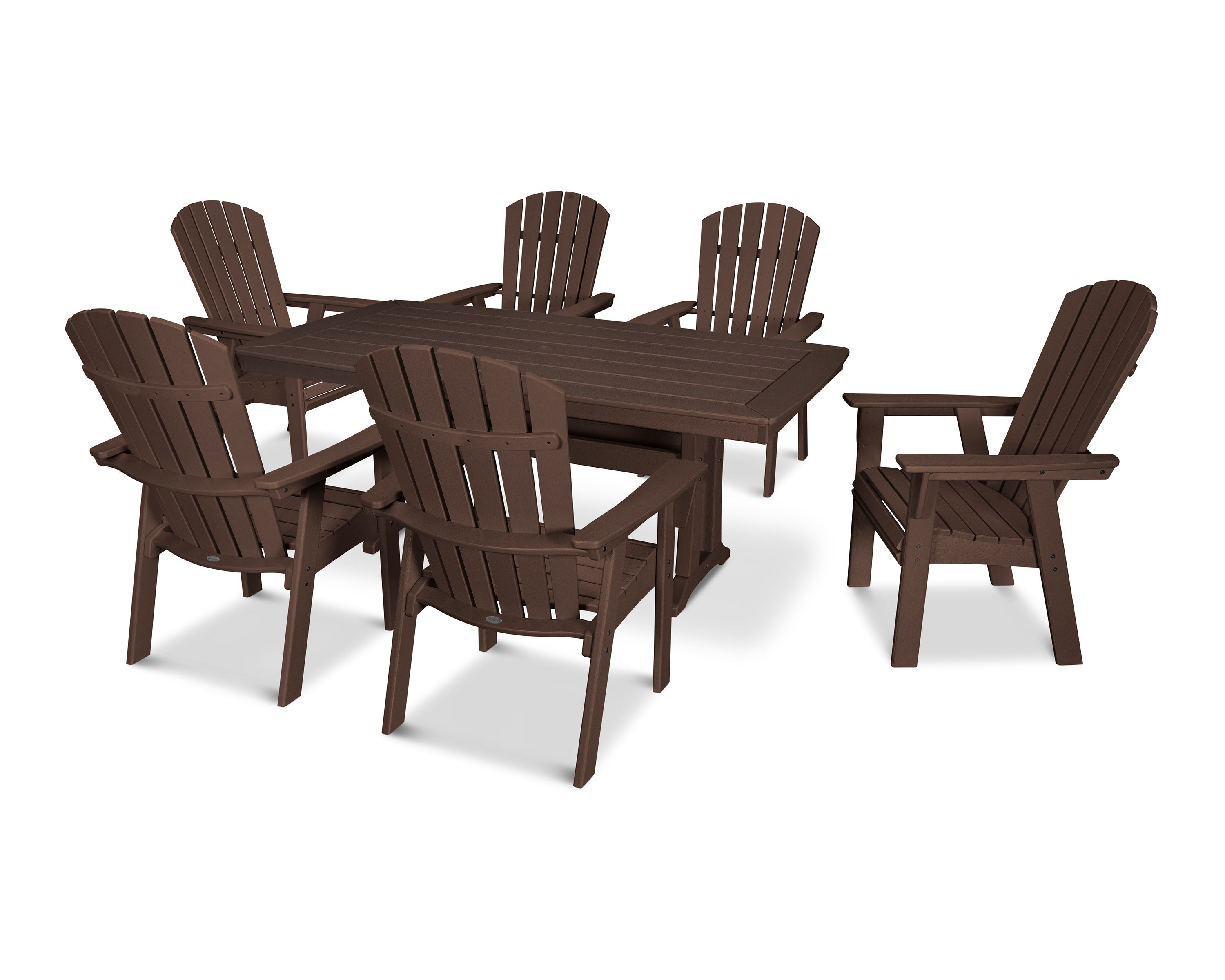 Nautical Curveback Adirondack 7-Piece Dining Set with Trestle Legs in Mahogany