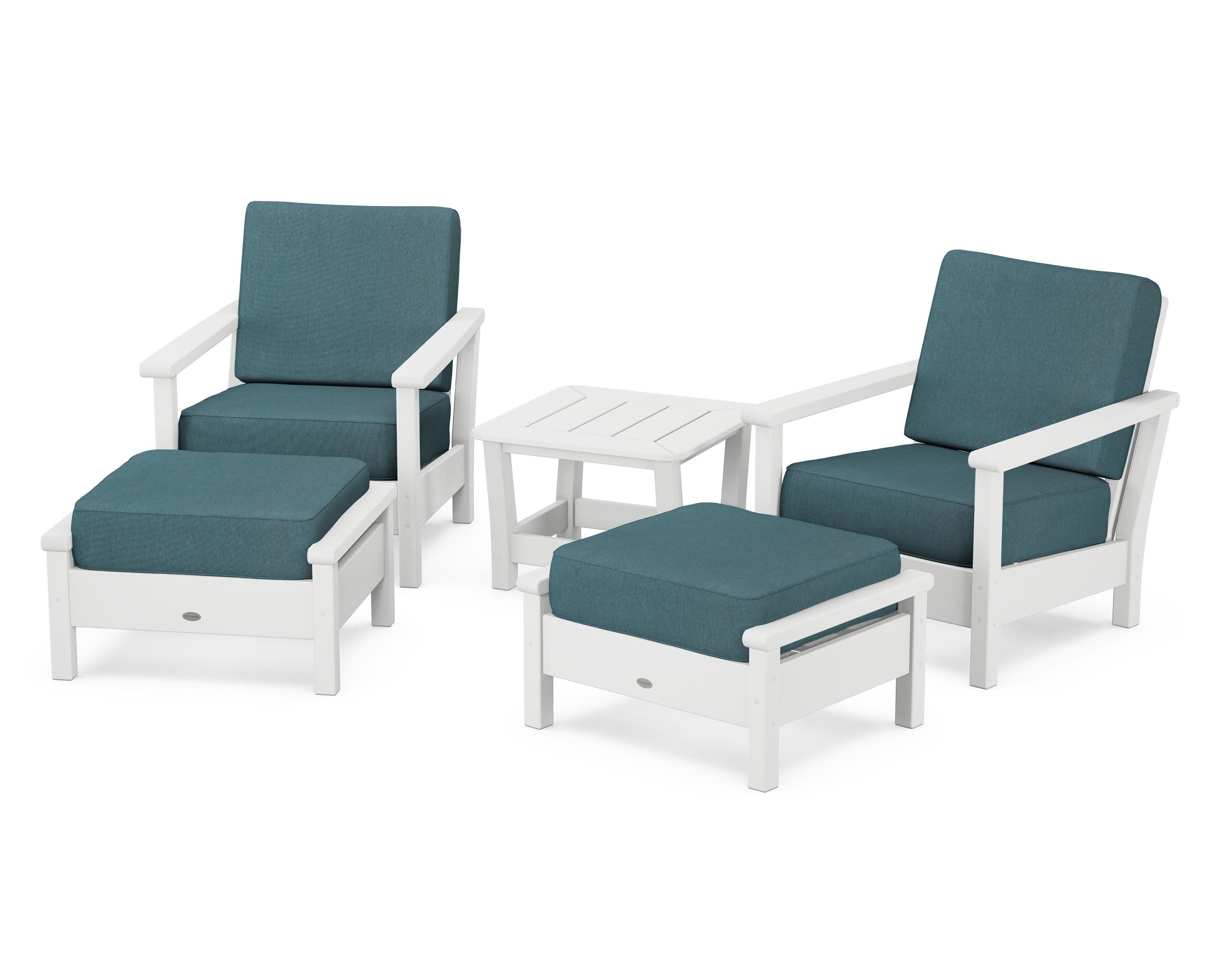 Harbour 5-Piece Deep Seating Chair Set in White / Ocean Teal