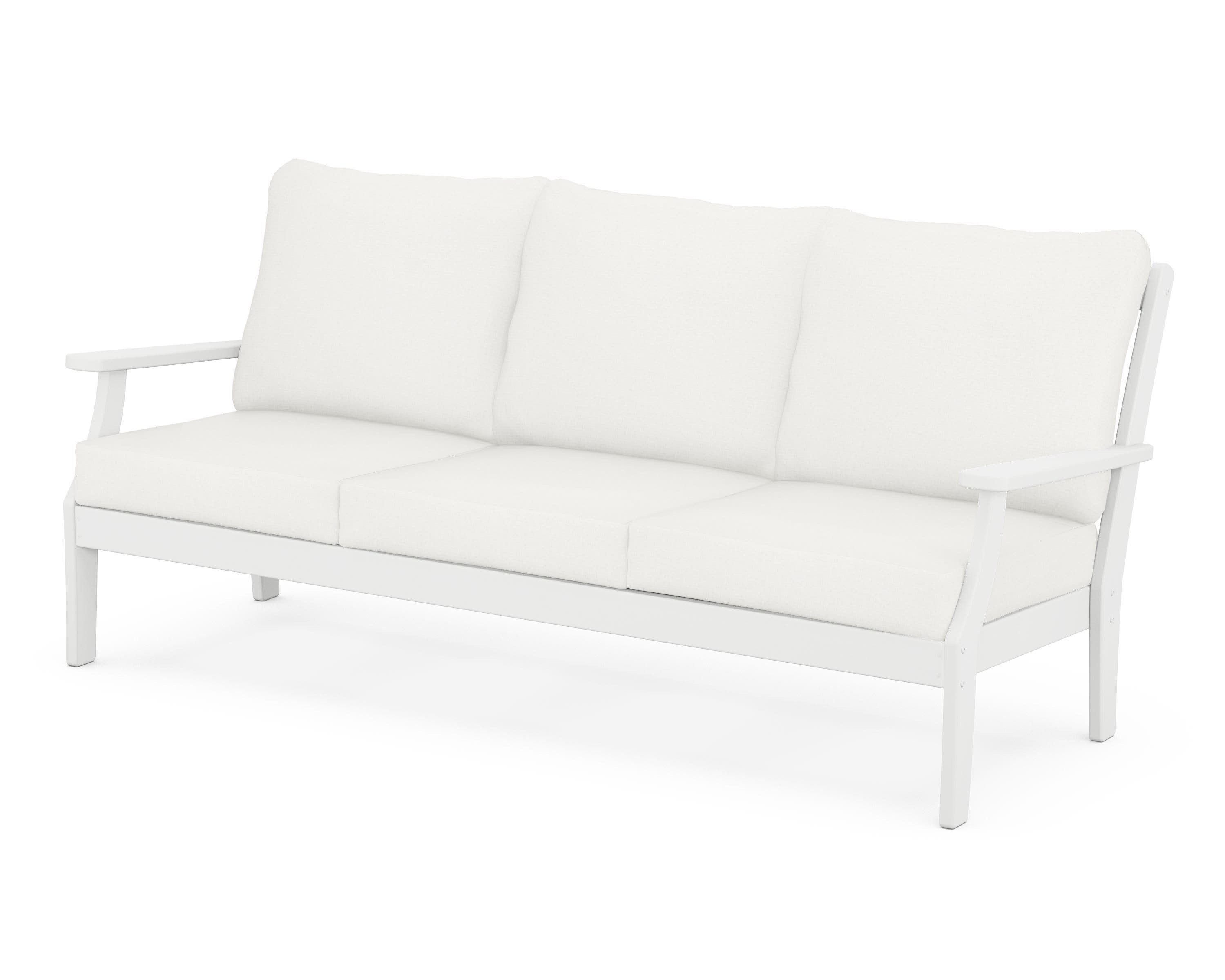 Braxton Deep Seating Sofa in White / Natural Linen