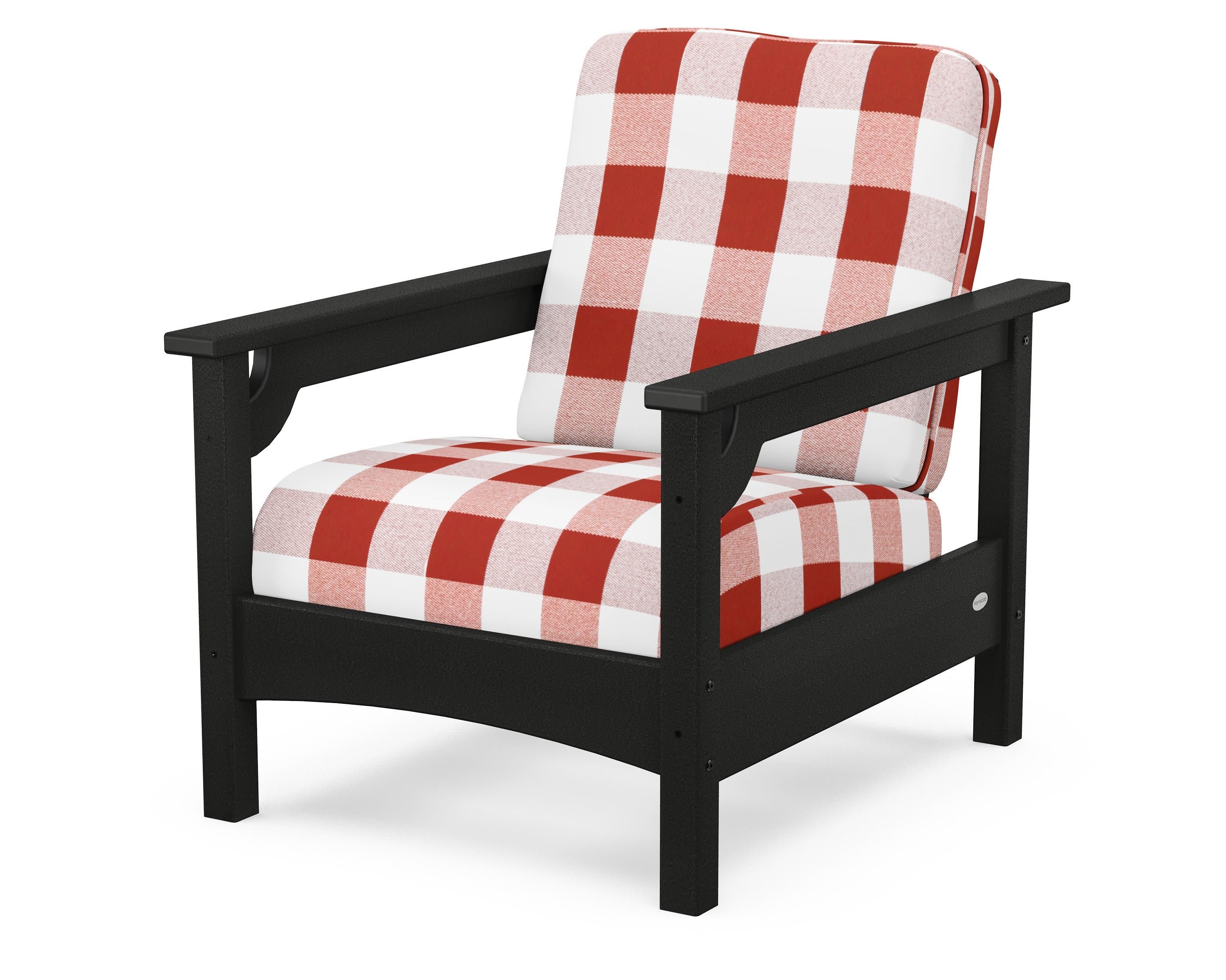 Club Chair in Black / Buffalo Plaid Crimson