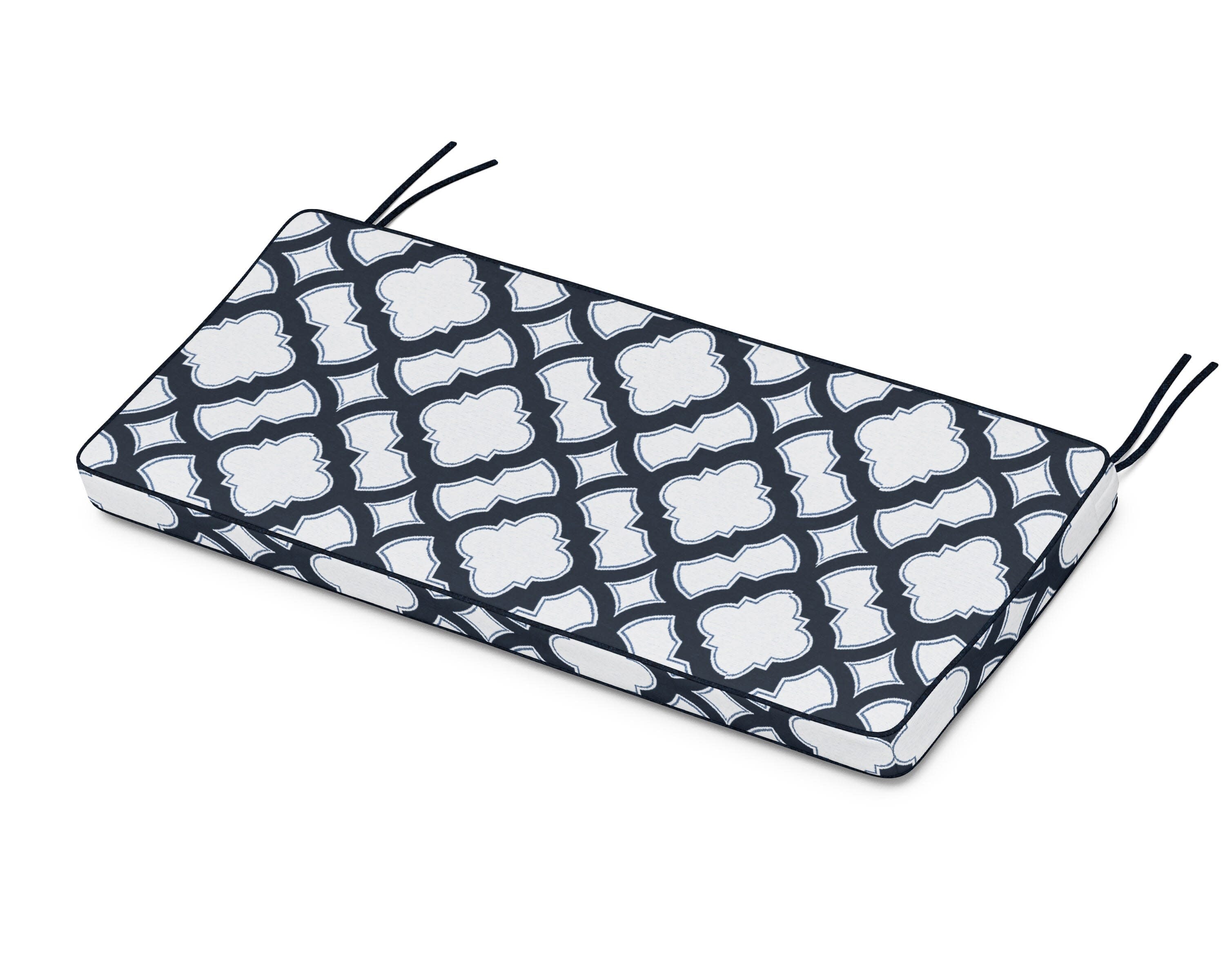 Chinoiserie Bench Seat Cushion in Trellis Marine Indigo