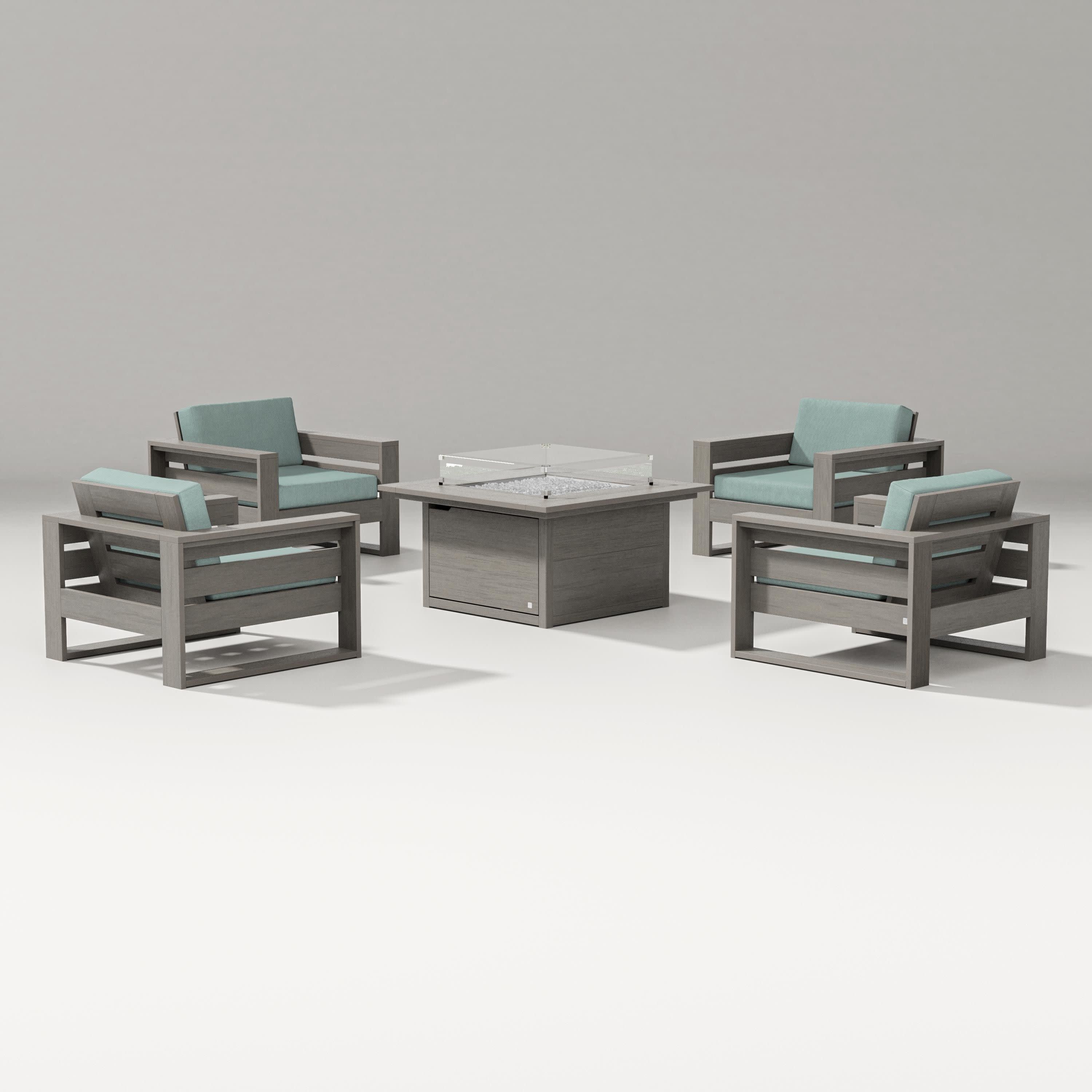 Latitude 5-Piece Lounge Fire Table Set in Driftwood / Glacier Spa