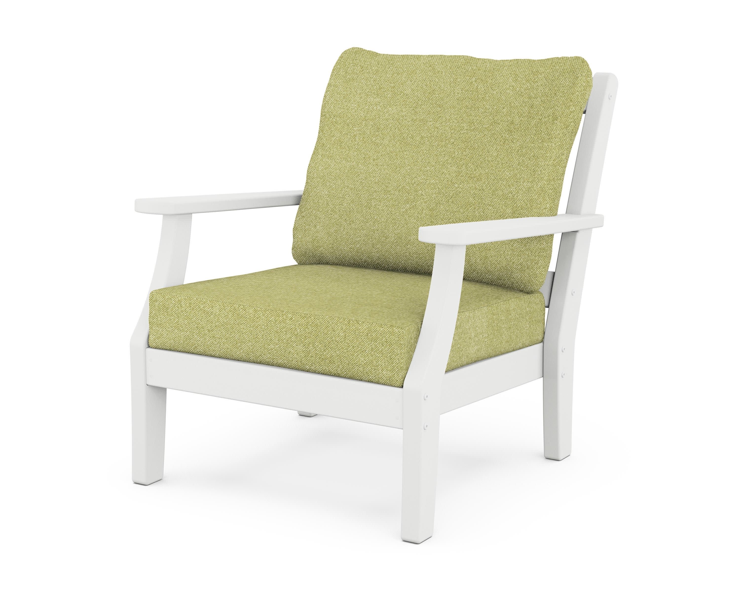 Chinoiserie Deep Seating Chair in White / Chartreuse Boucle