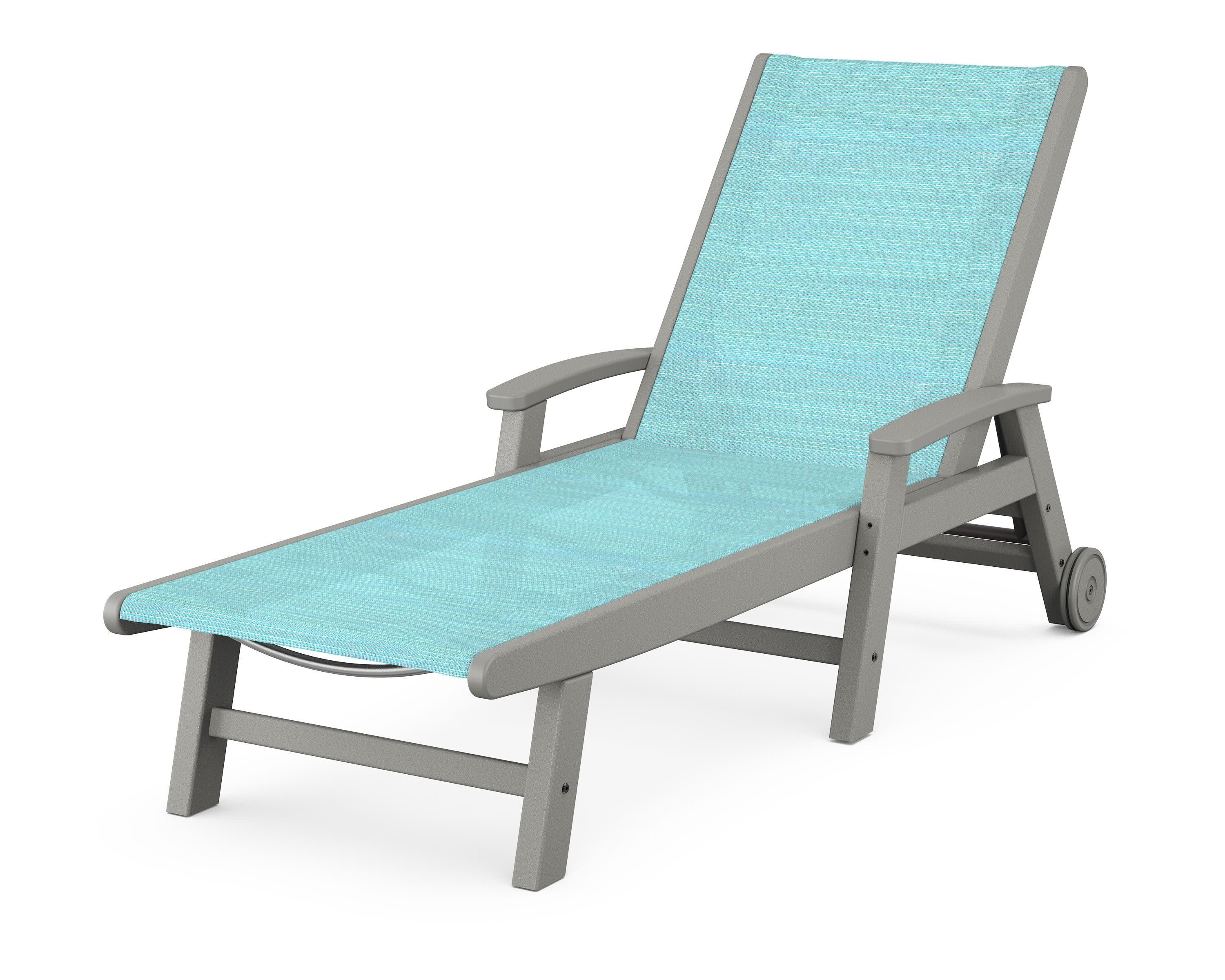 Coastal Chaise with Wheels in Slate Grey / Dupioni Aquamarine Sling