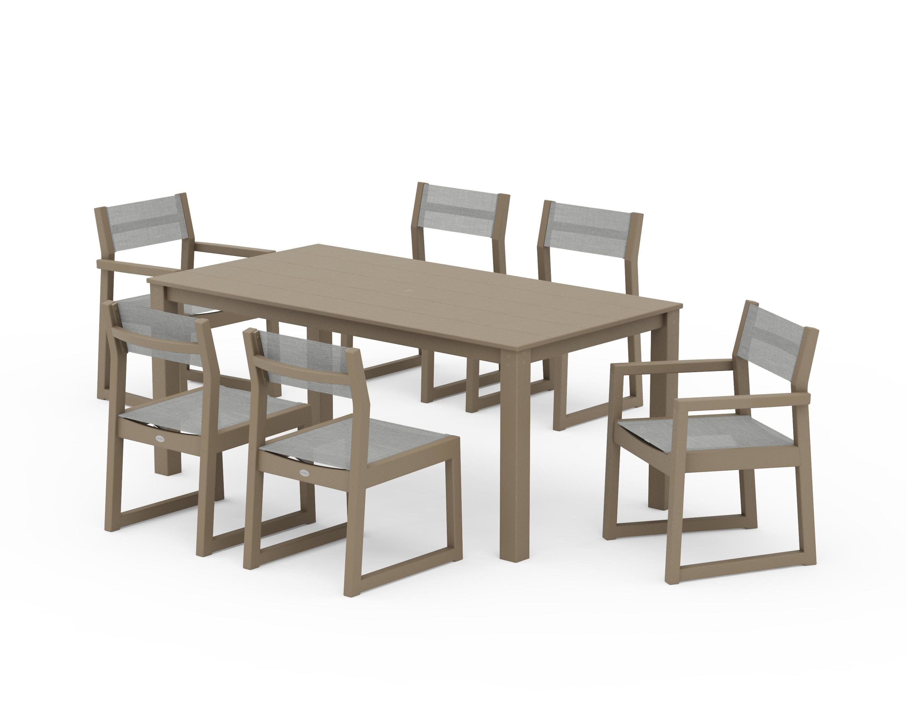 EDGE Sling 7-Piece Parsons Dining Set in Vintage Sahara / Metallic Sling