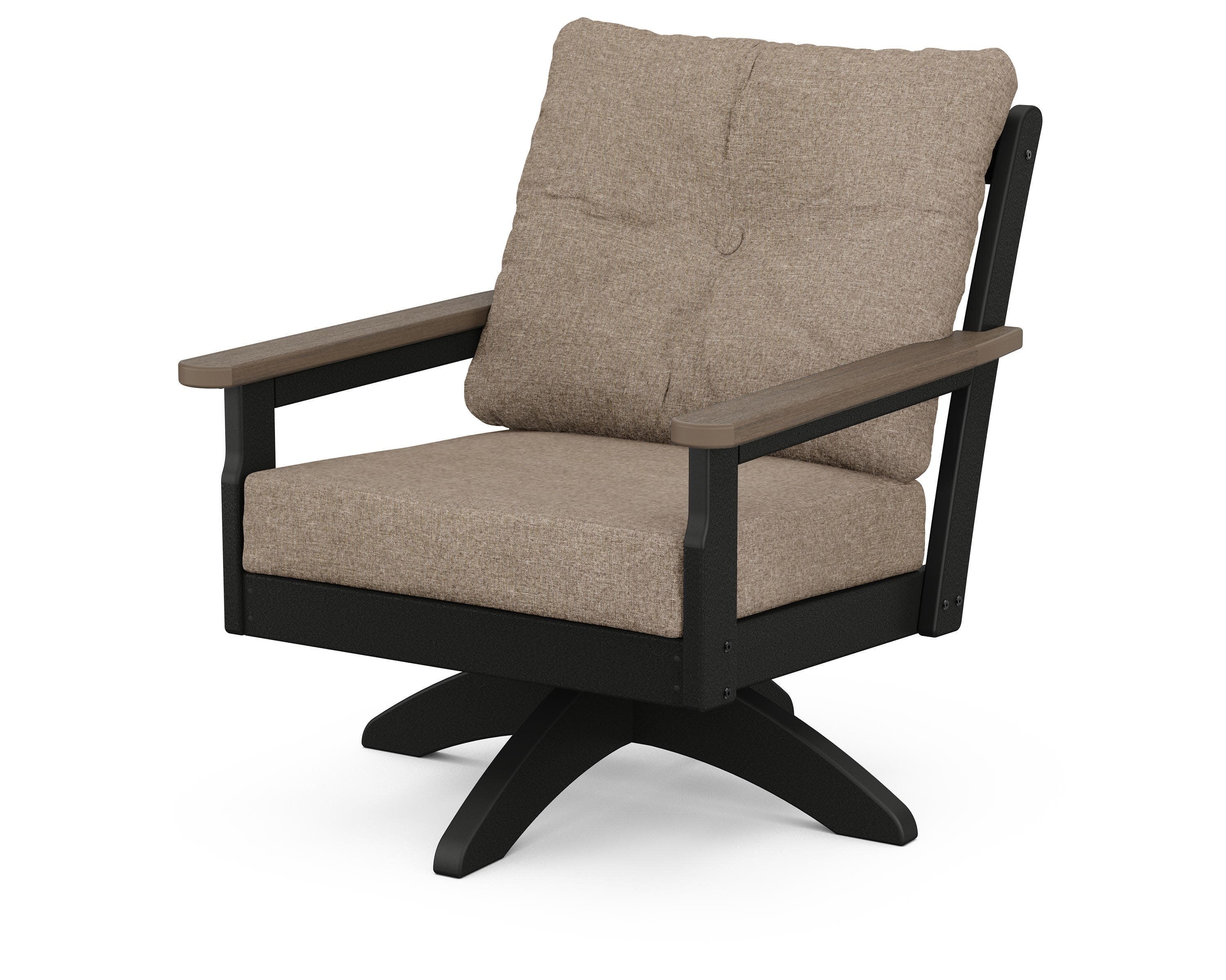 Vineyard Deep Seating Swivel Chair in Black / Kona / Spiced Burlap