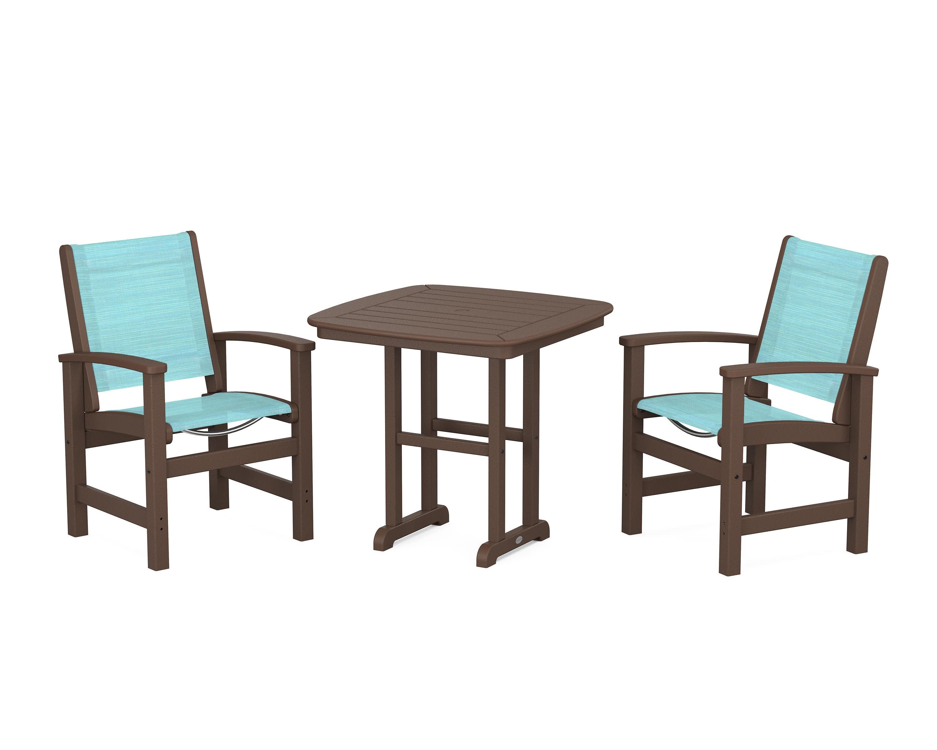 Coastal 3-Piece Dining Set in Mahogany / Dupioni Aquamarine Sling
