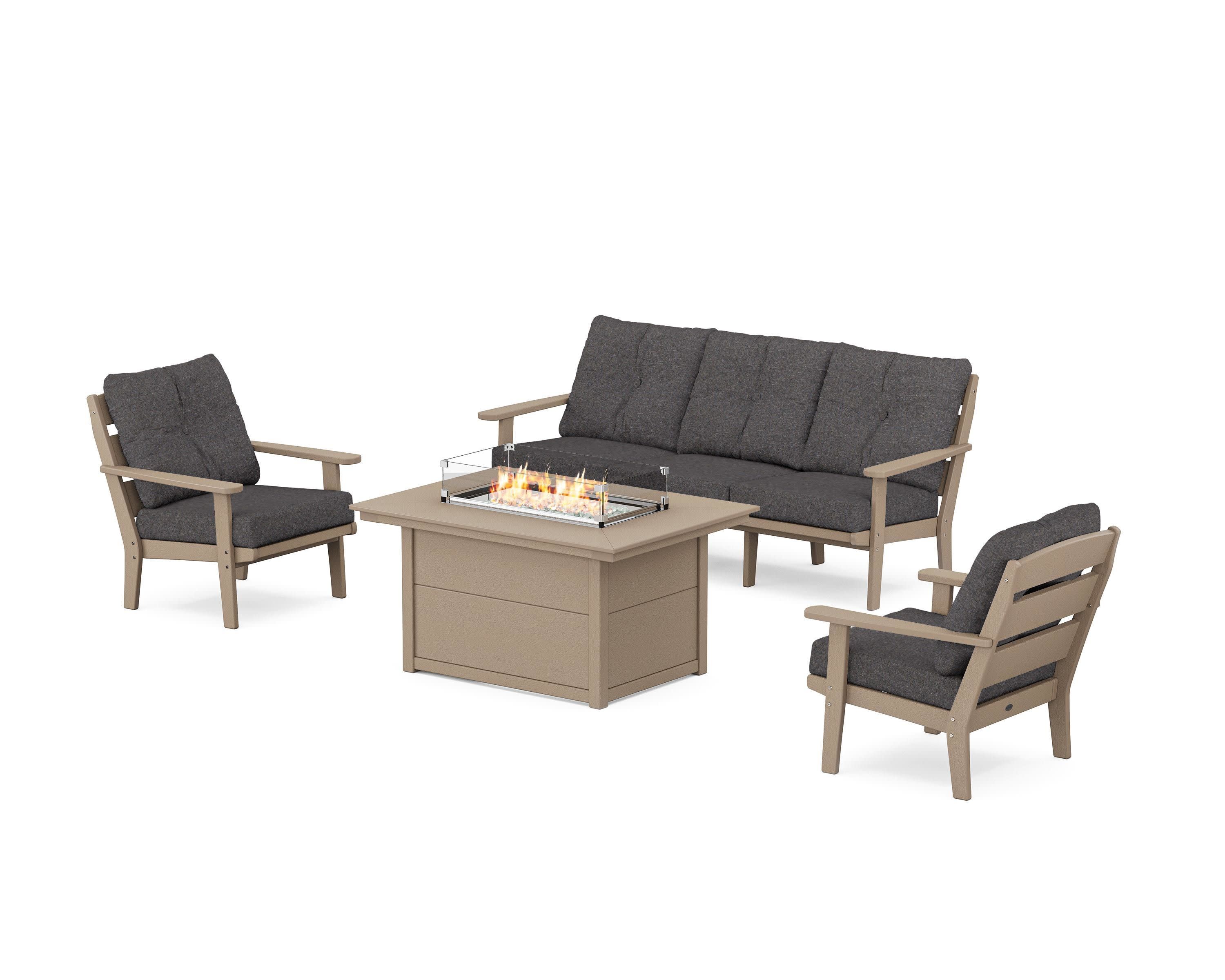 Lakeside Deep Seating Fire Pit Table Set in Vintage Sahara / Ash Charcoal