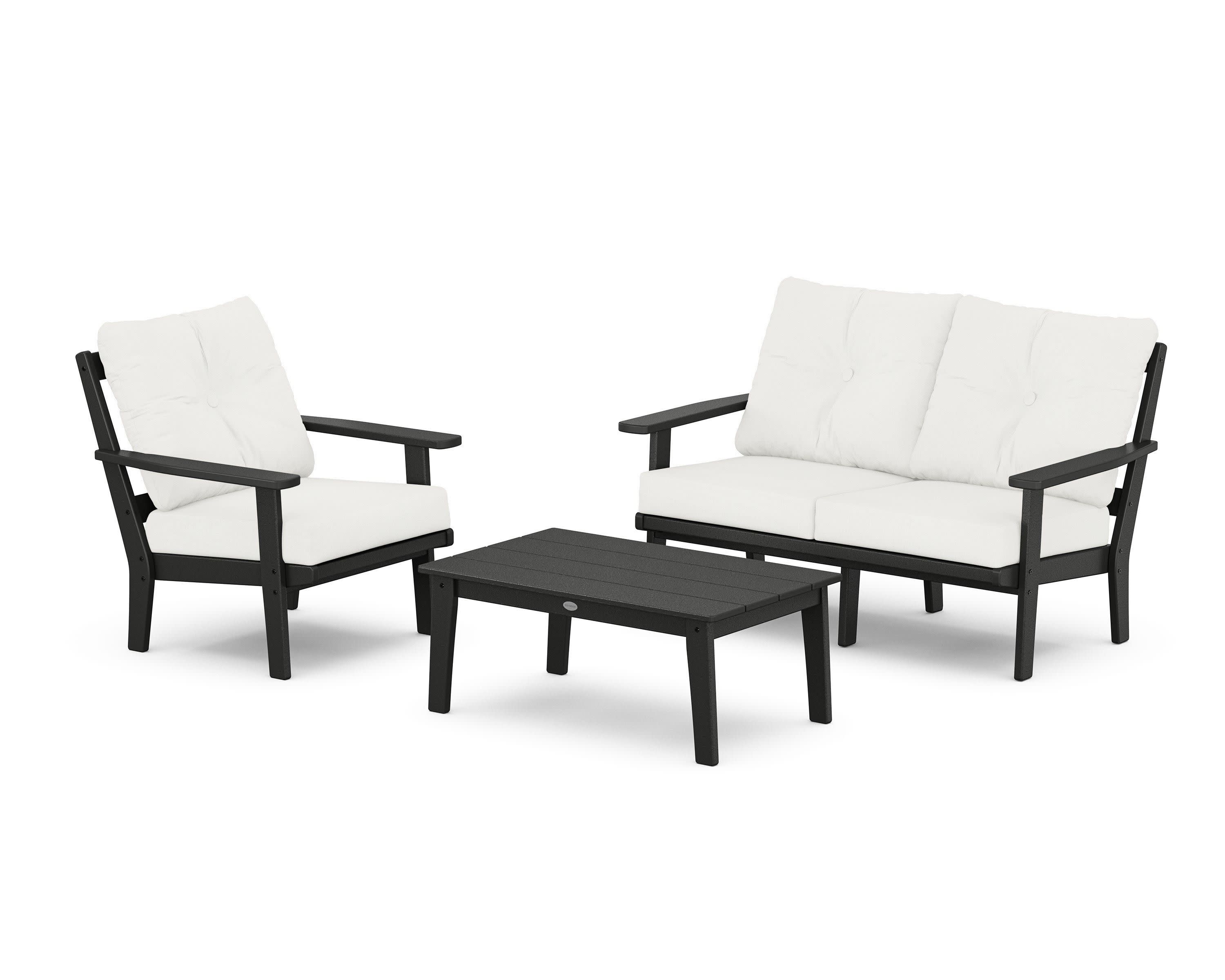 Oxford 3-Piece Deep Seating Set with Loveseat in Black / Natural Linen