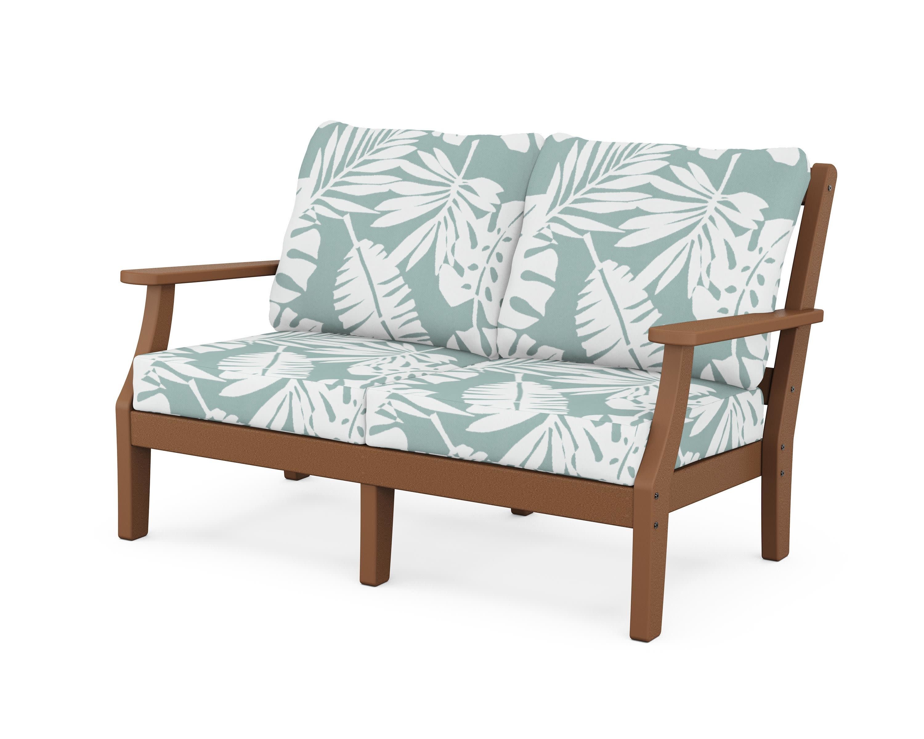 Chinoiserie Deep Seating Loveseat in Teak / Leaf Glacier Spa