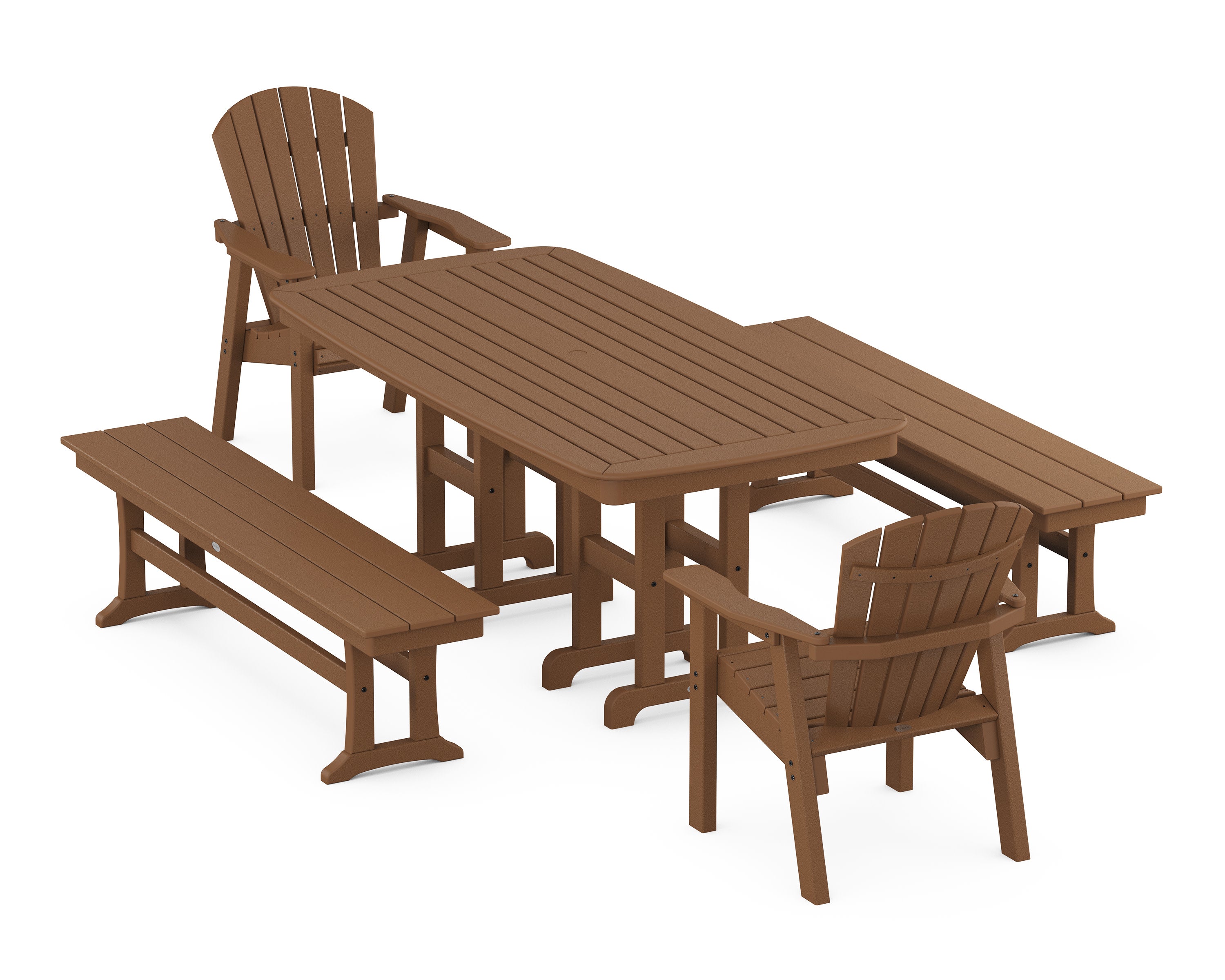 Seashell 5-Piece Dining Set with Benches in Teak