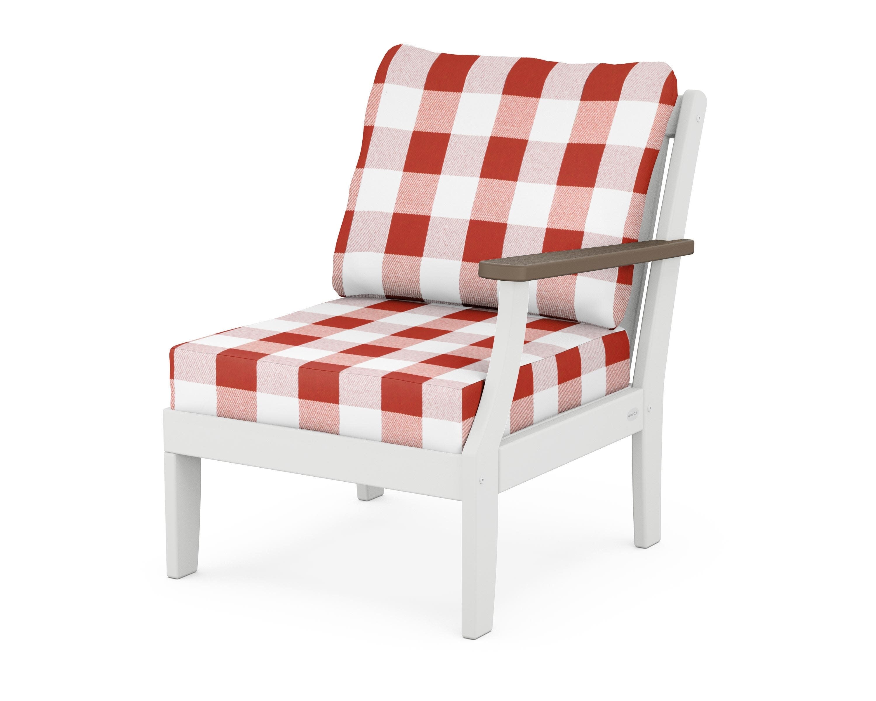 Braxton Modular Right Arm Chair in White / Kona / Buffalo Plaid Crimson