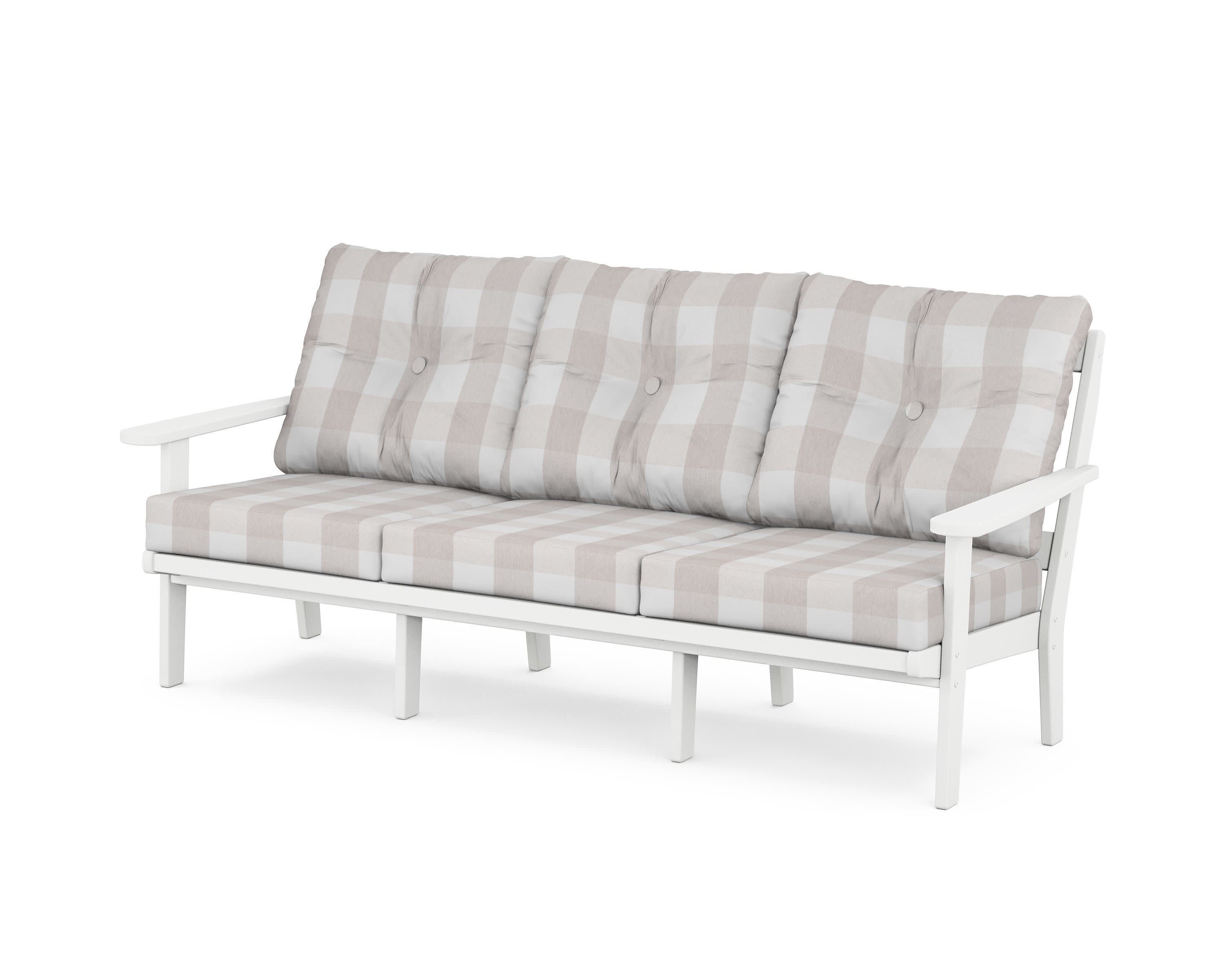 Mission Deep Seating Sofa in White / Buffalo Plaid Dune Burlap