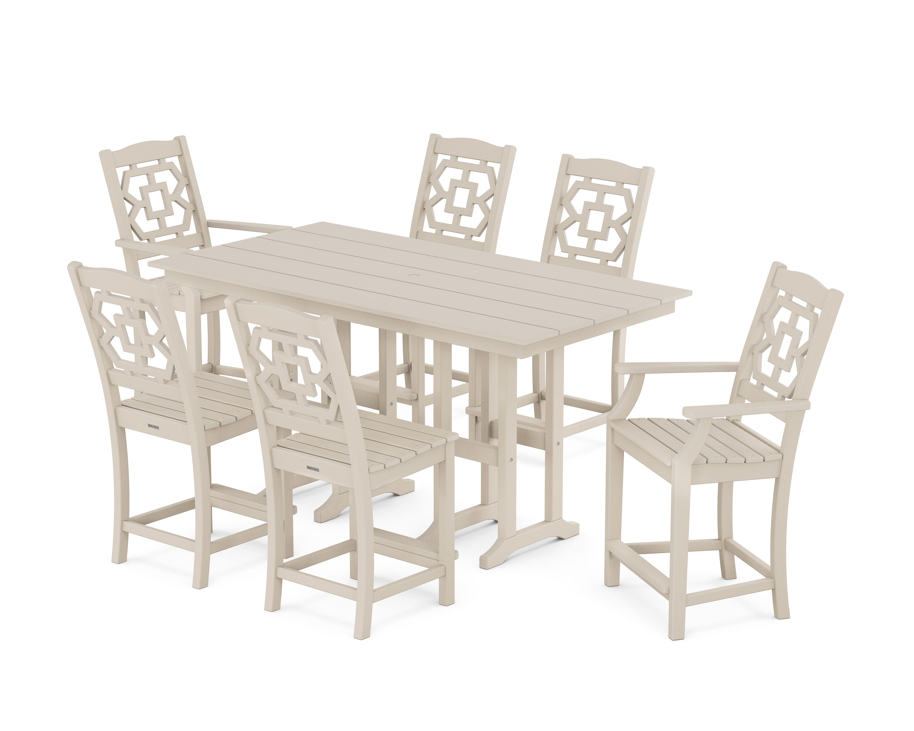 Chinoiserie 7-Piece Farmhouse Counter Set in Sand