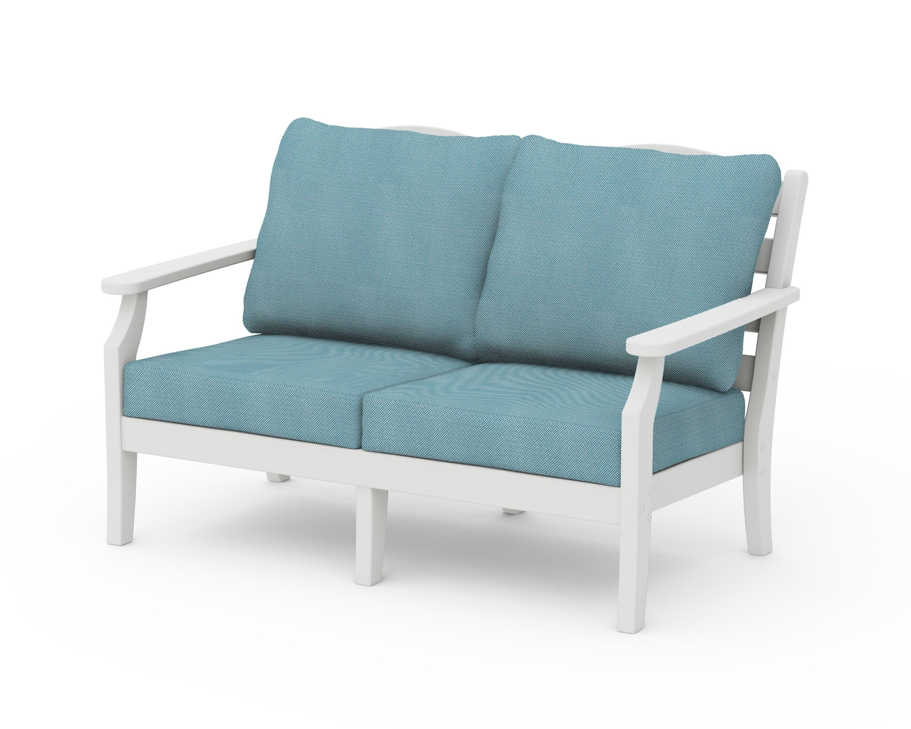 Savannah Deep Seating Loveseat in Vintage White / Lattice Sky Blue