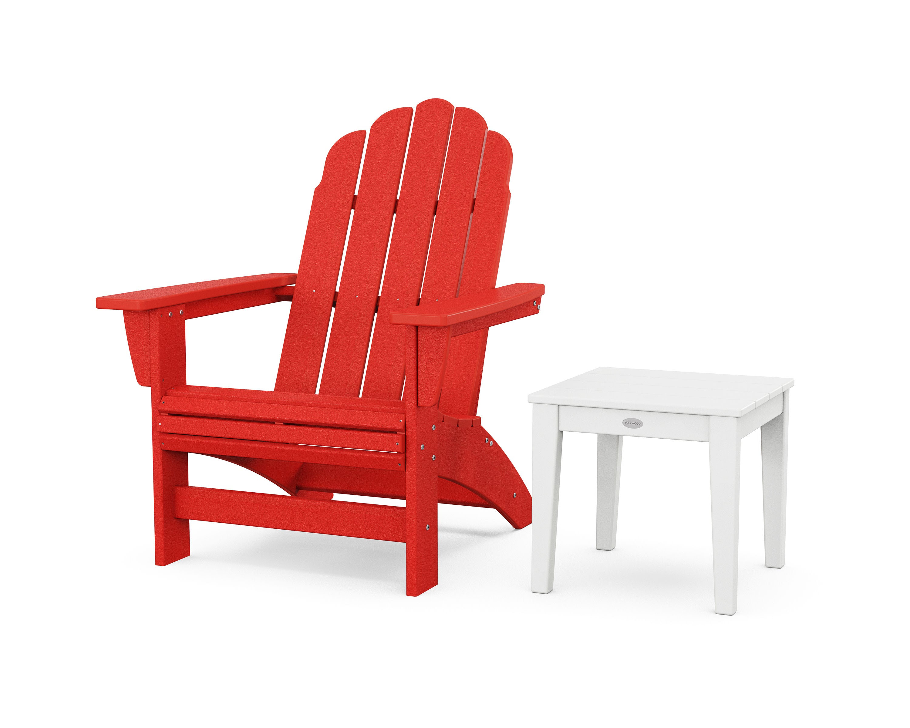 Vineyard Grand Adirondack Chair with Side Table in Sunset Red / White