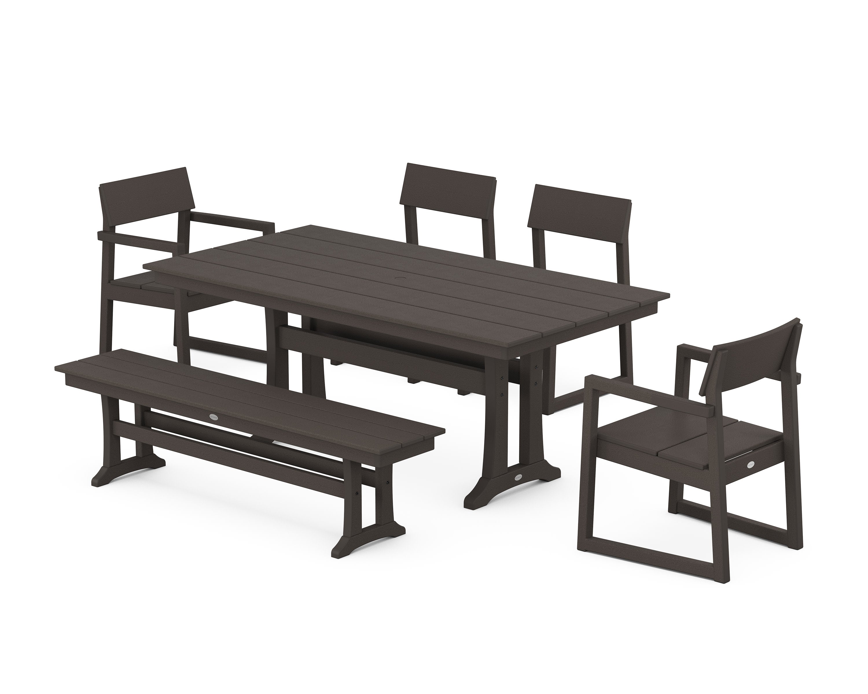 EDGE 6-Piece Farmhouse Dining Set With Trestle Legs in Vintage Coffee