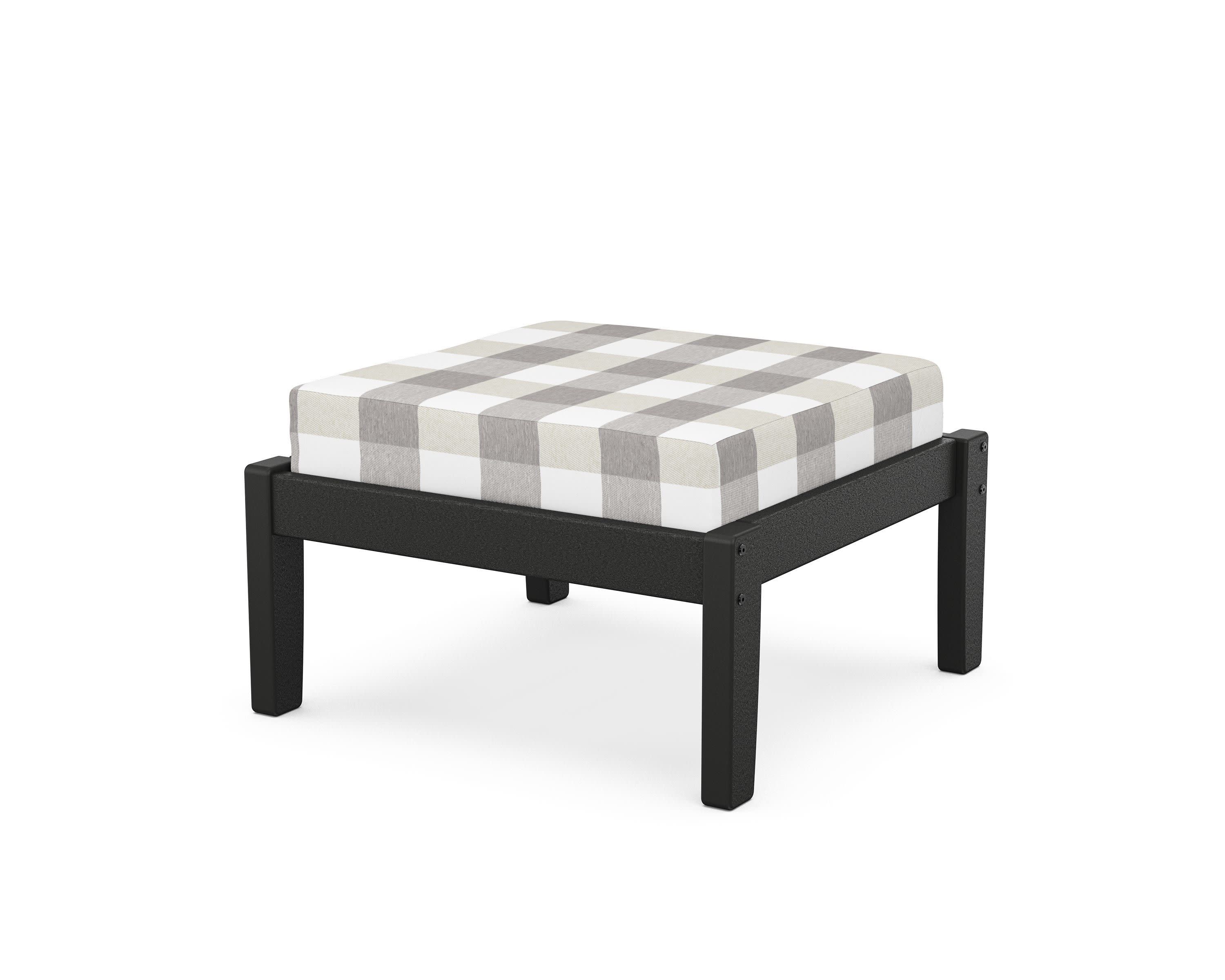 Deep Seating Ottoman in Black / Buffalo Plaid Grey Mist