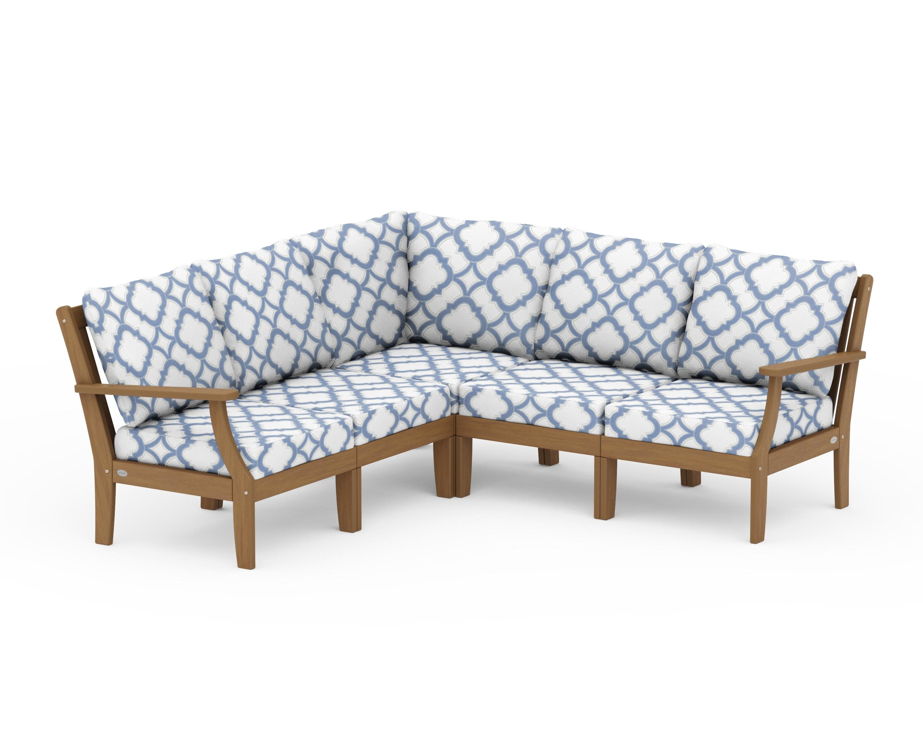 Braxton Modular 5-Piece Deep Seating Set in Natural / Trellis Sky Blue