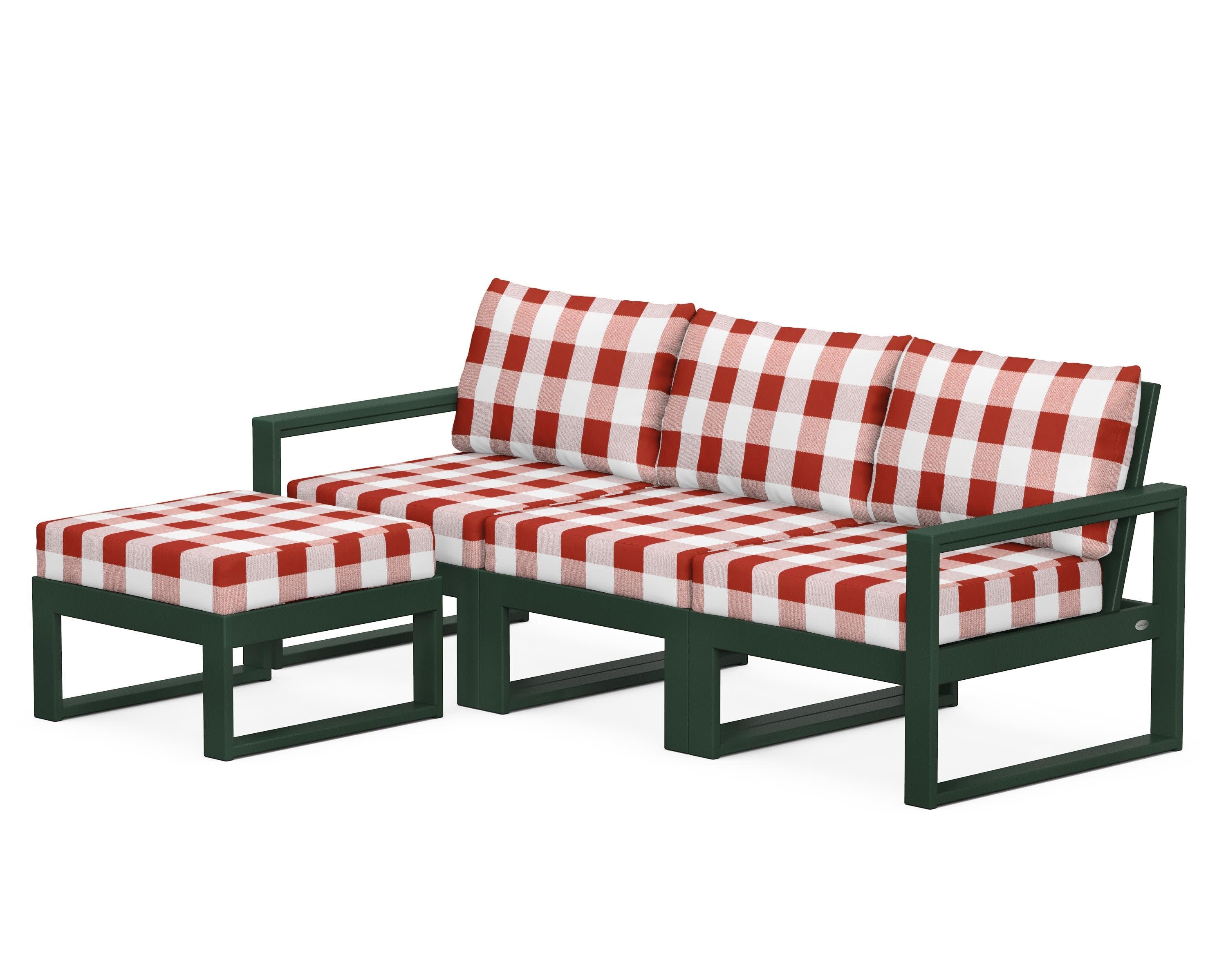 EDGE 4-Piece Modular Deep Seating Set with Ottoman in Green / Buffalo Plaid Crimson