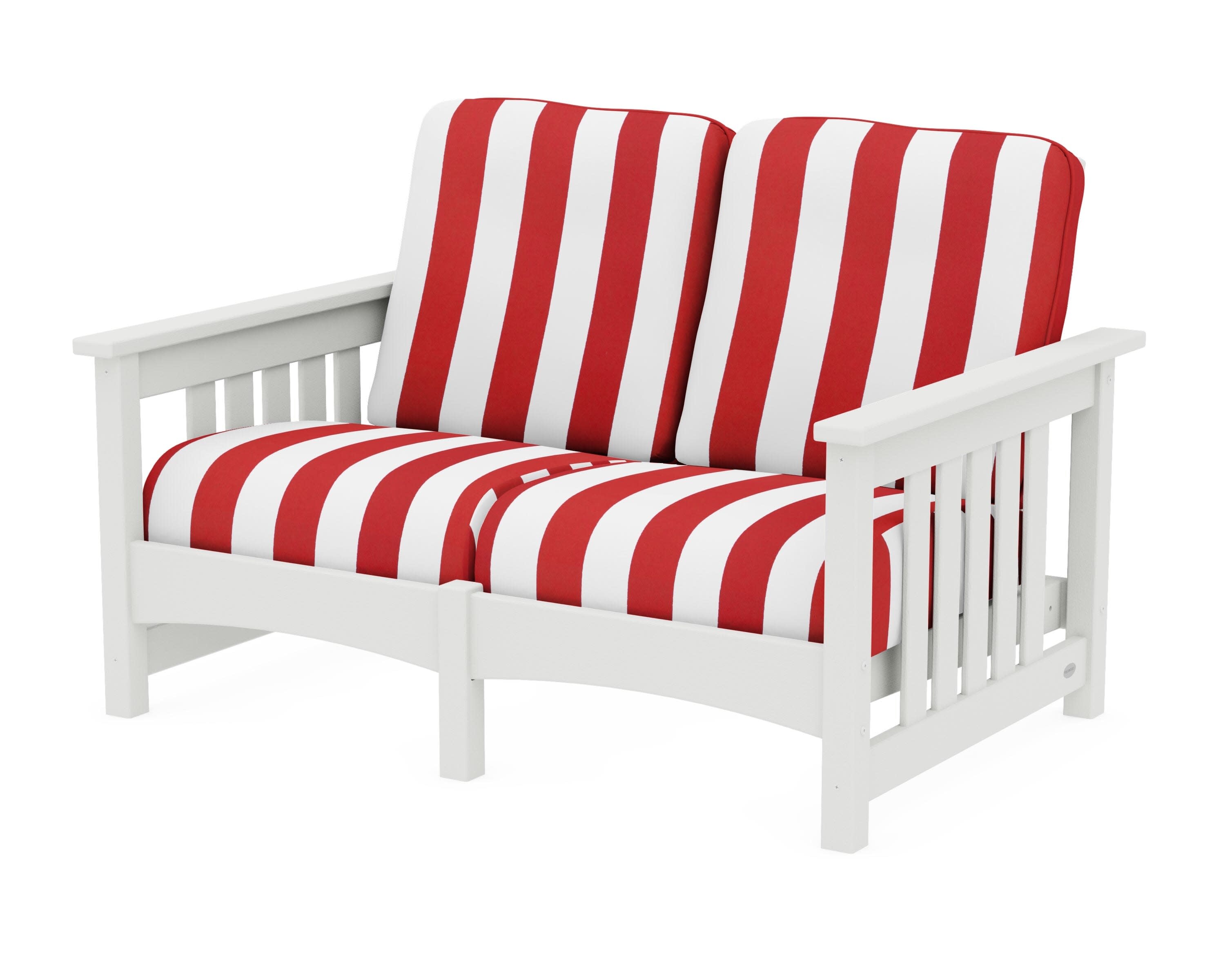 Club Mission Loveseat in Vintage White / Cabana Stripe Crimson