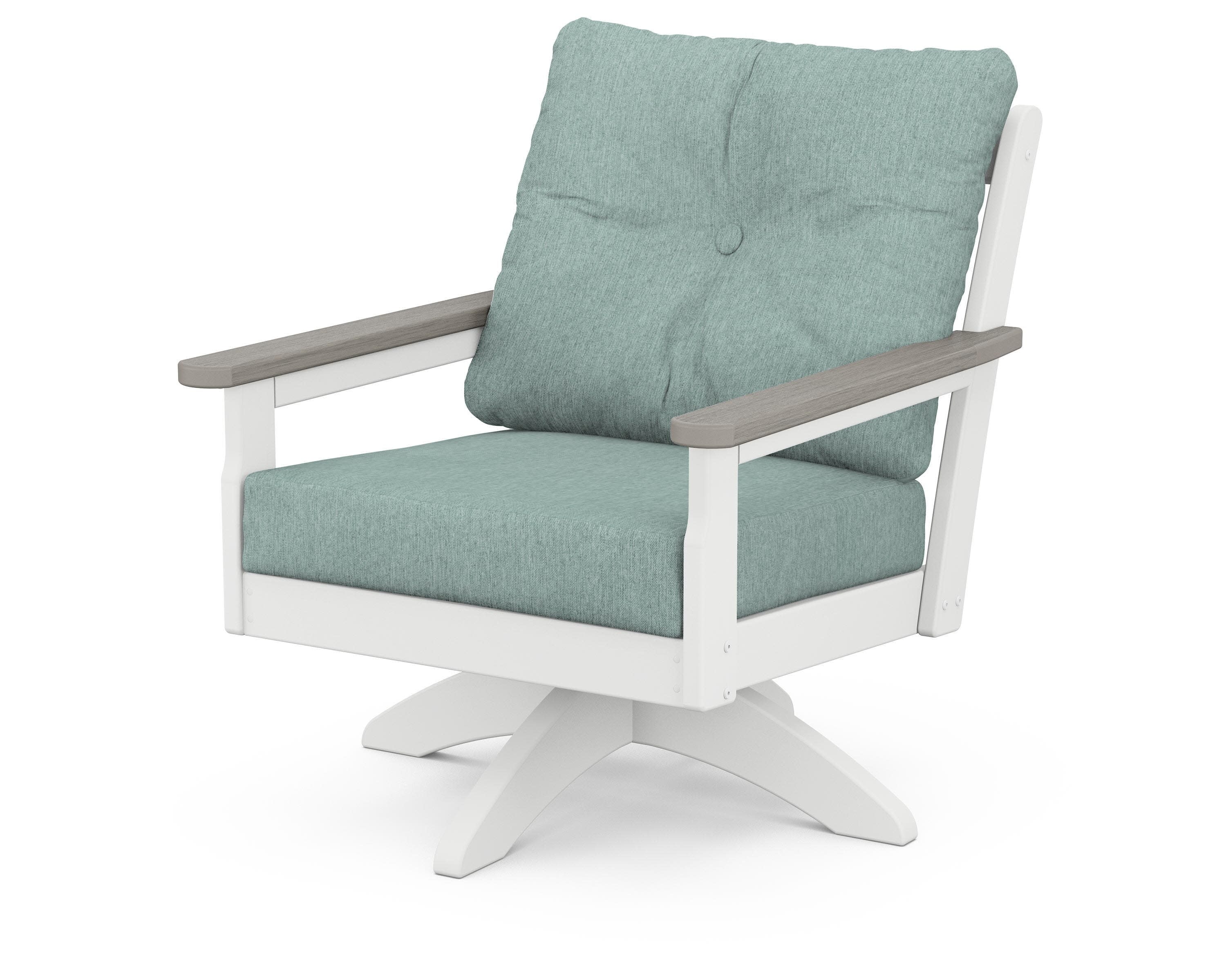 Vineyard Deep Seating Swivel Chair in White / Driftwood / Glacier Spa