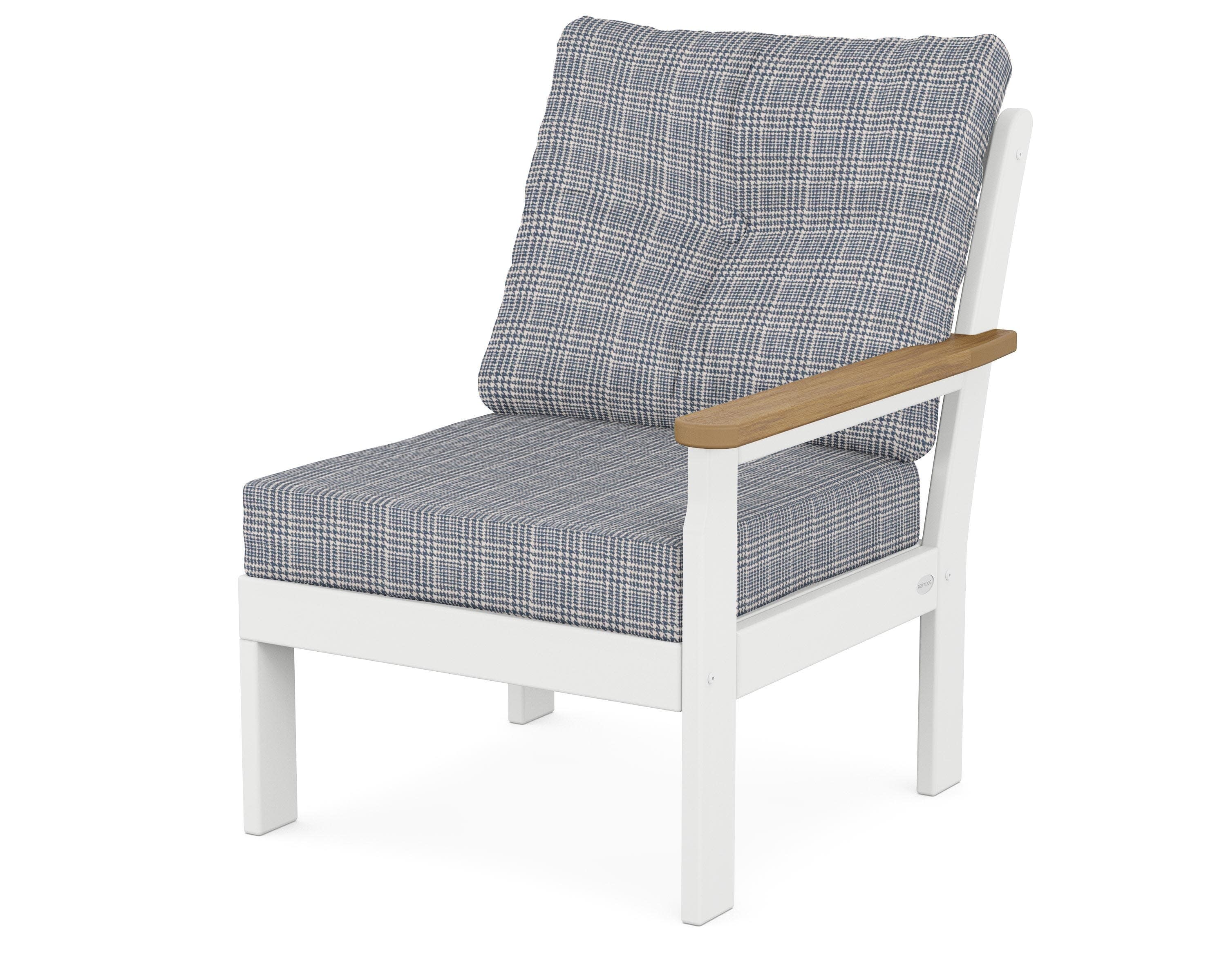 Vineyard Modular Right Arm Chair in White / Natural / Houndstooth Sky Blue