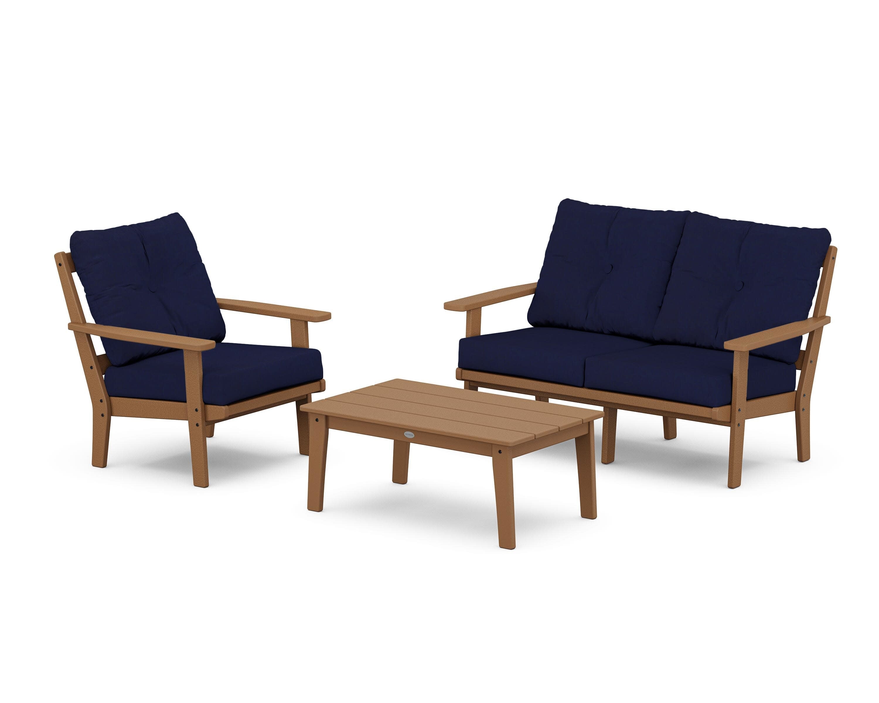 Oxford 3-Piece Deep Seating Set with Loveseat in Teak / Navy