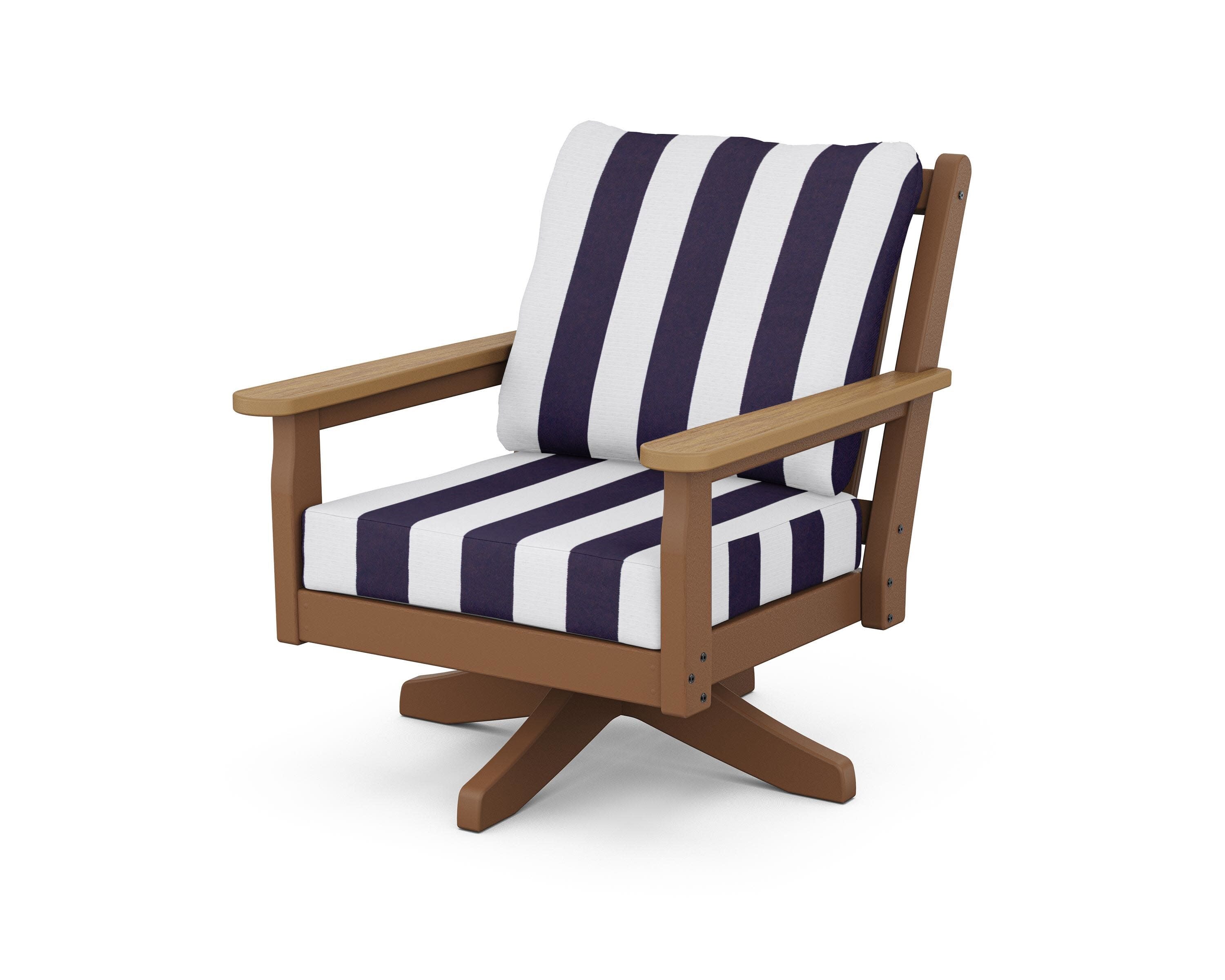 Chippendale Deep Seating Swivel Chair in Teak / Natural / Cabana Stripe Navy