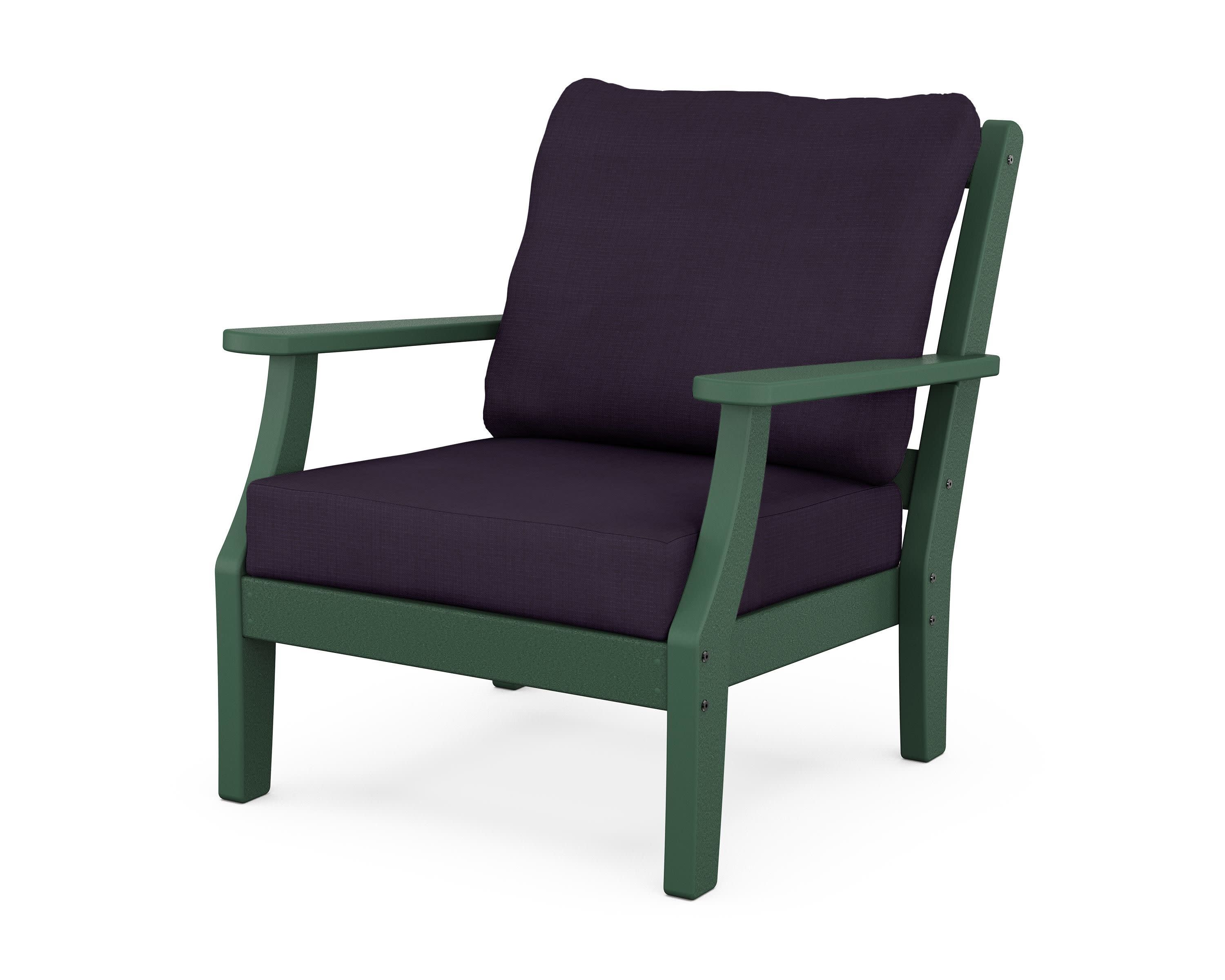 Chinoiserie Deep Seating Chair in Green / Navy Linen